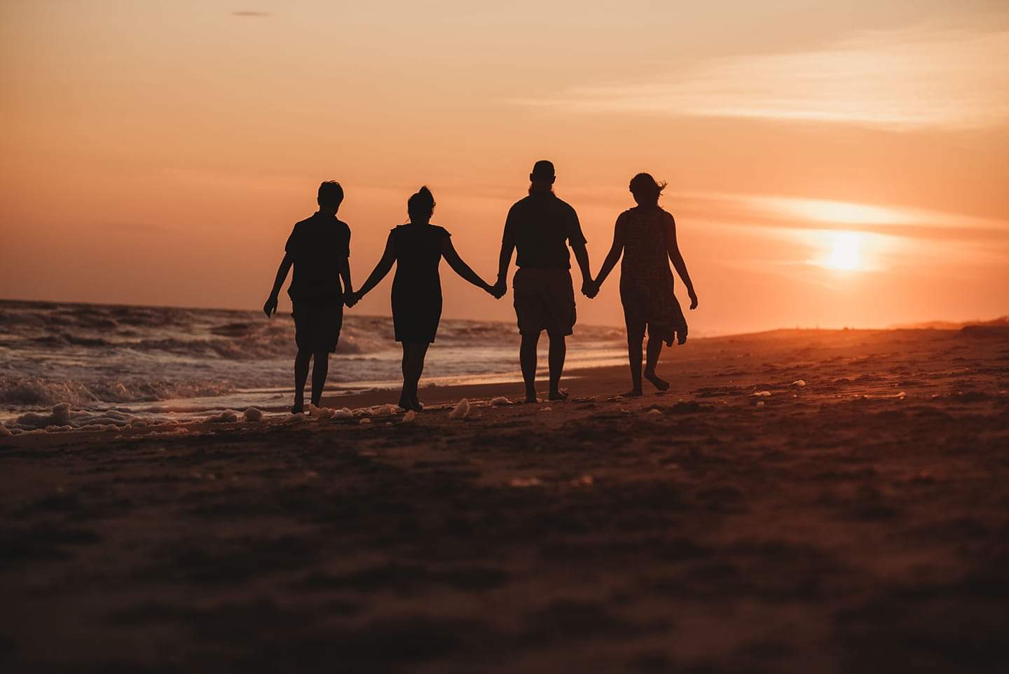 A beautiful group photo in sunset