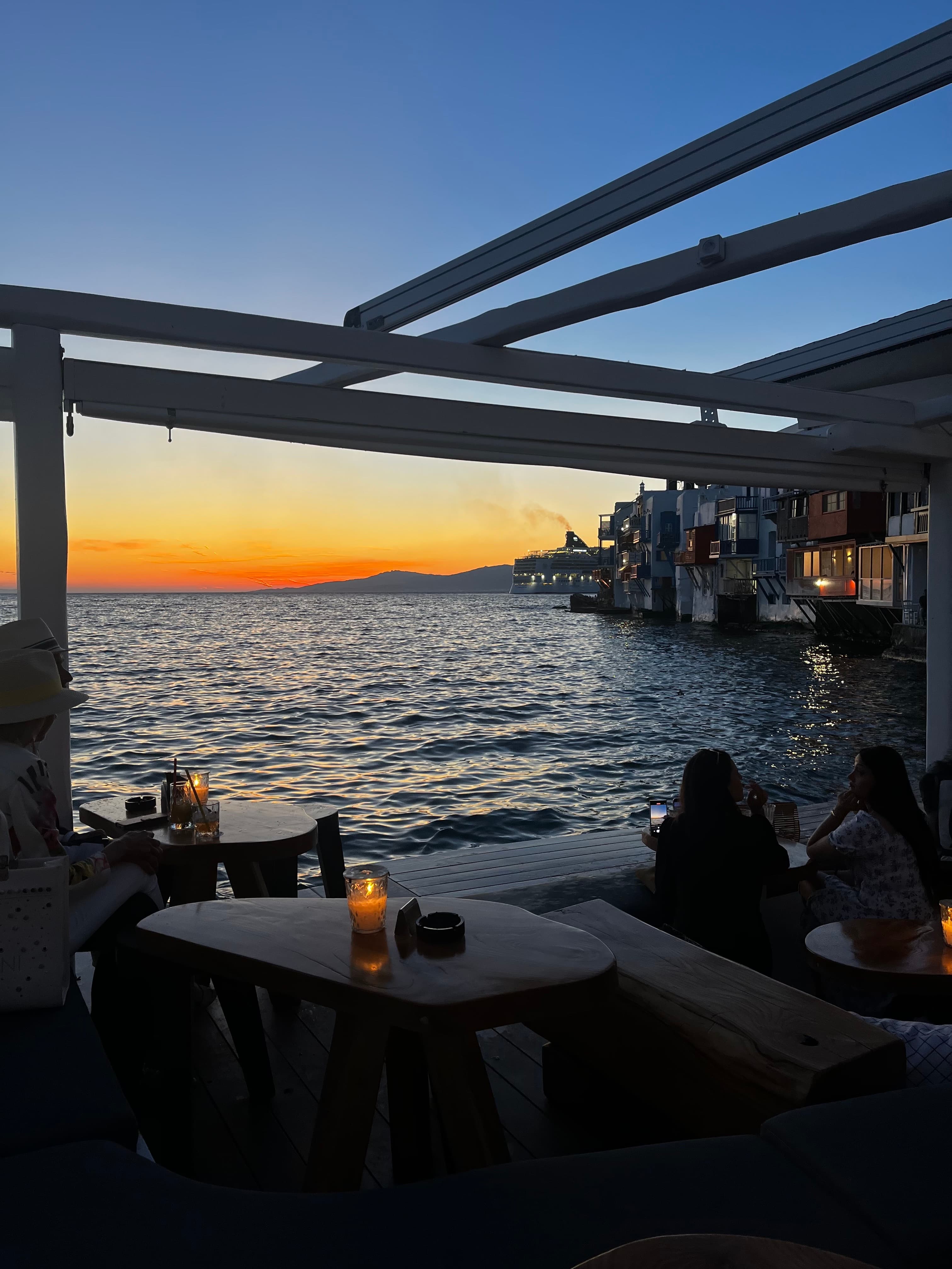 Night view from a restaurant at the sea site