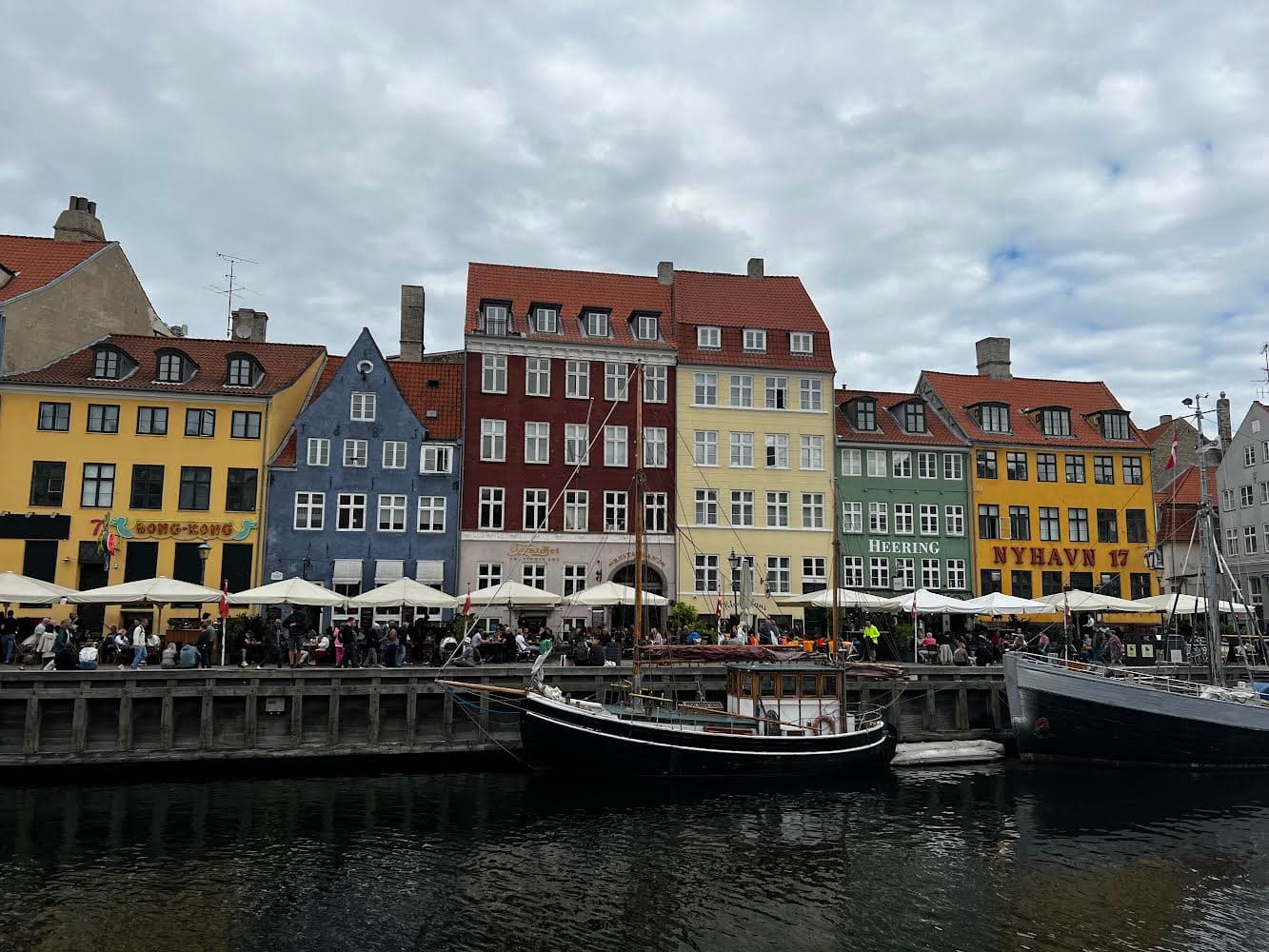 View of colorful buildings by the river