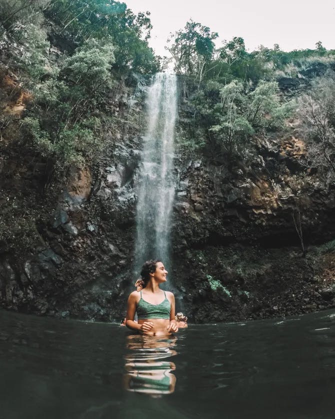 Swimming in the plunge pool of a waterfall