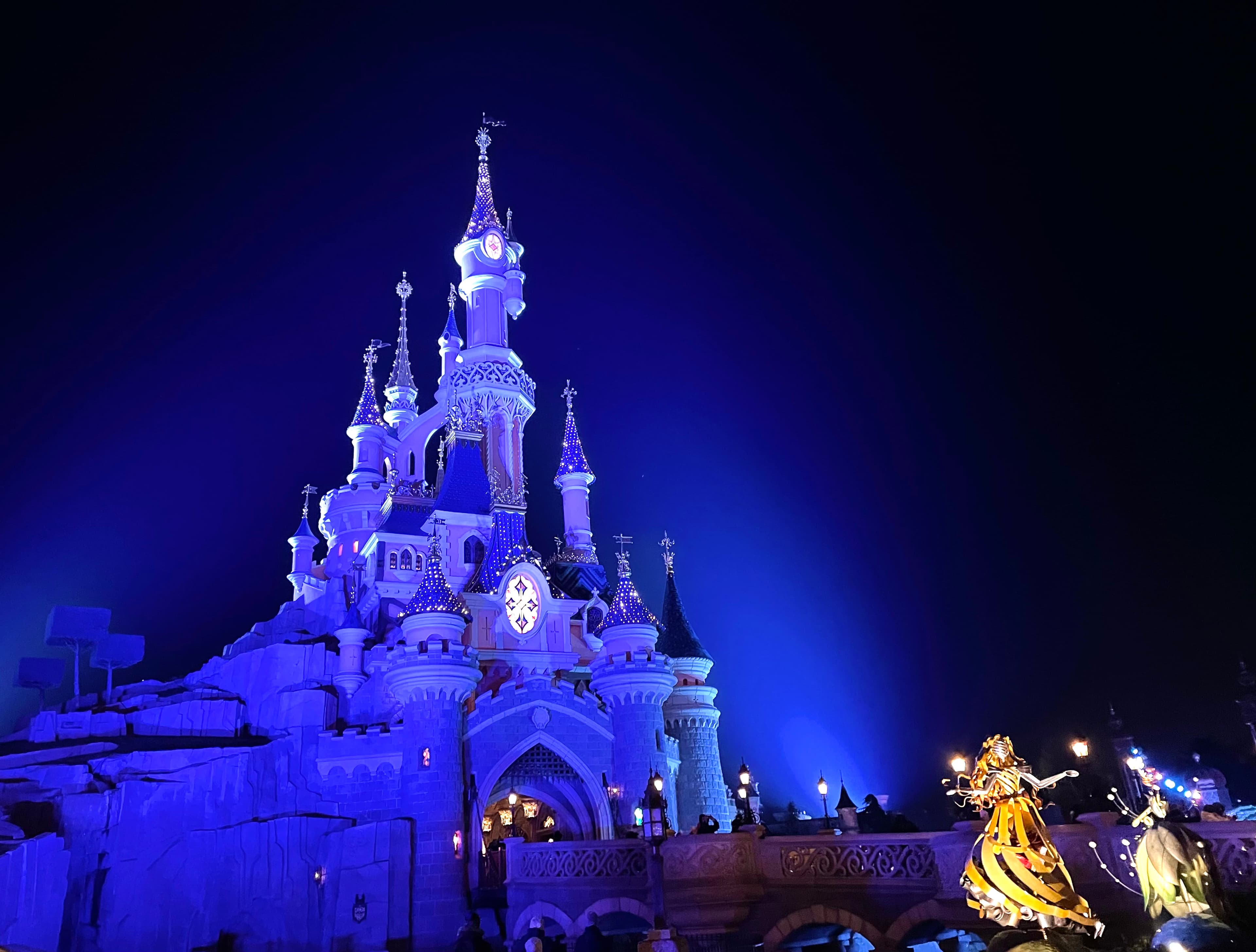 The night view of the castle at Disney World