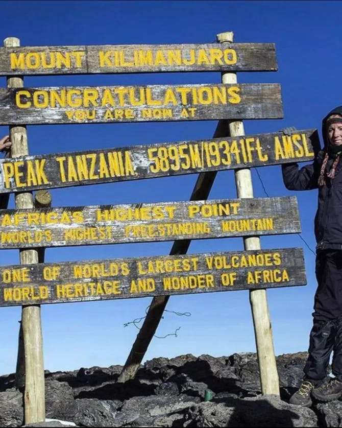 At the peak of Mount Kilimanjaro