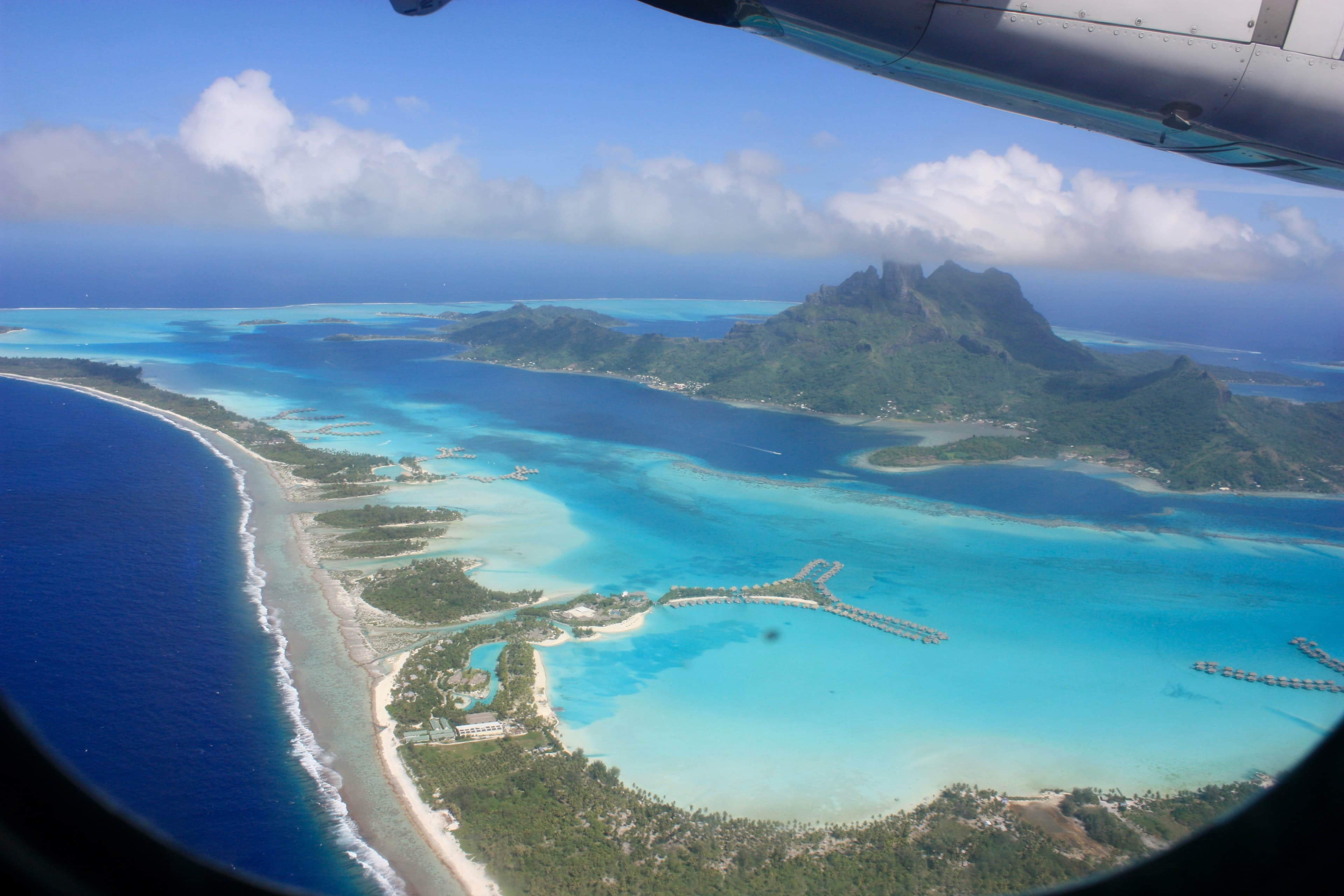 Spectacular views of Bora Bora from the plane