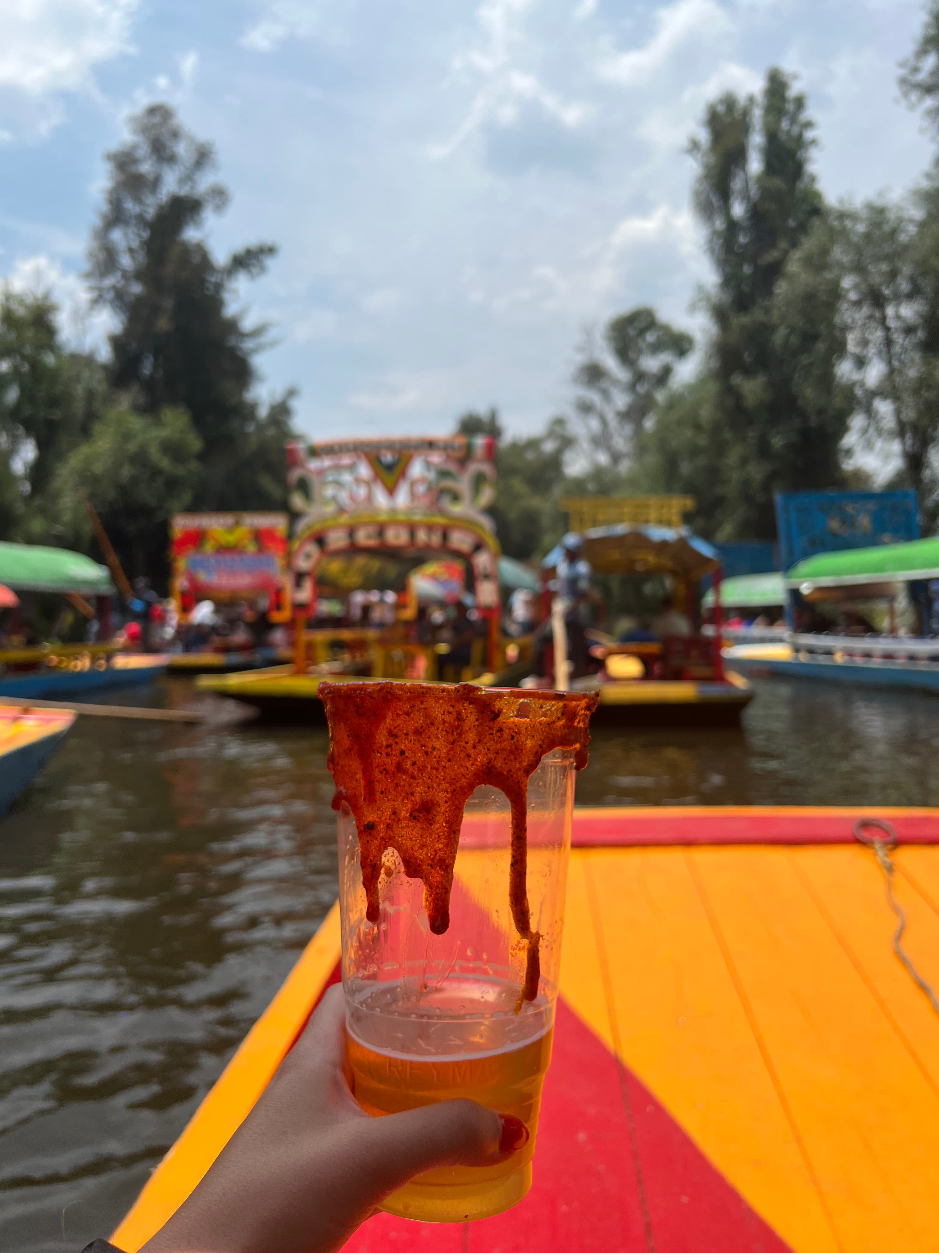 Having a drink on the boat
