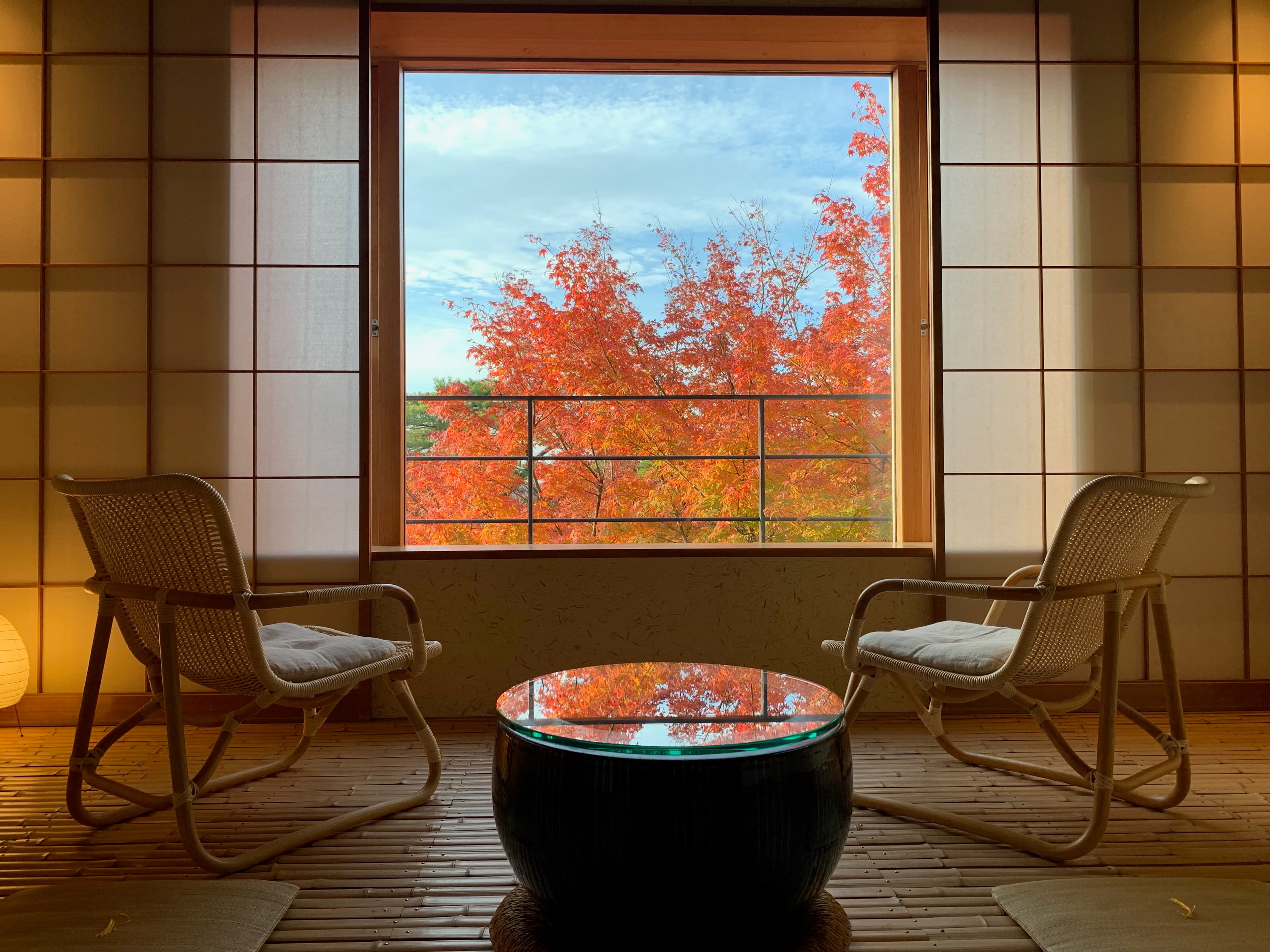 Beautiful view of trees from window at Beniya Mukayu Inn