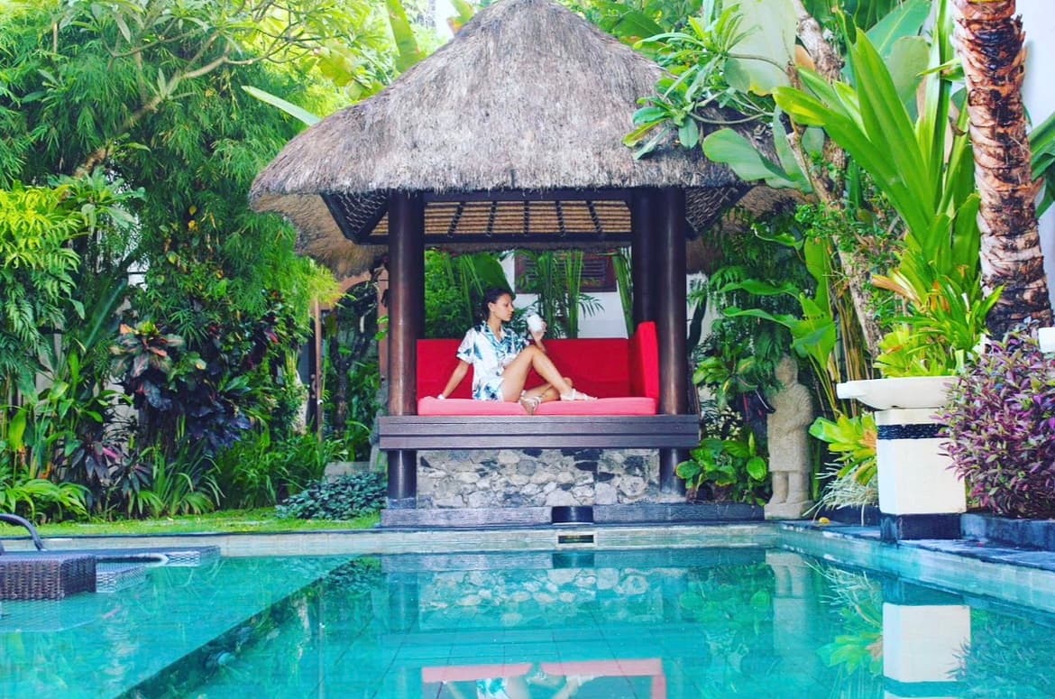 View of a pool and a shade beside