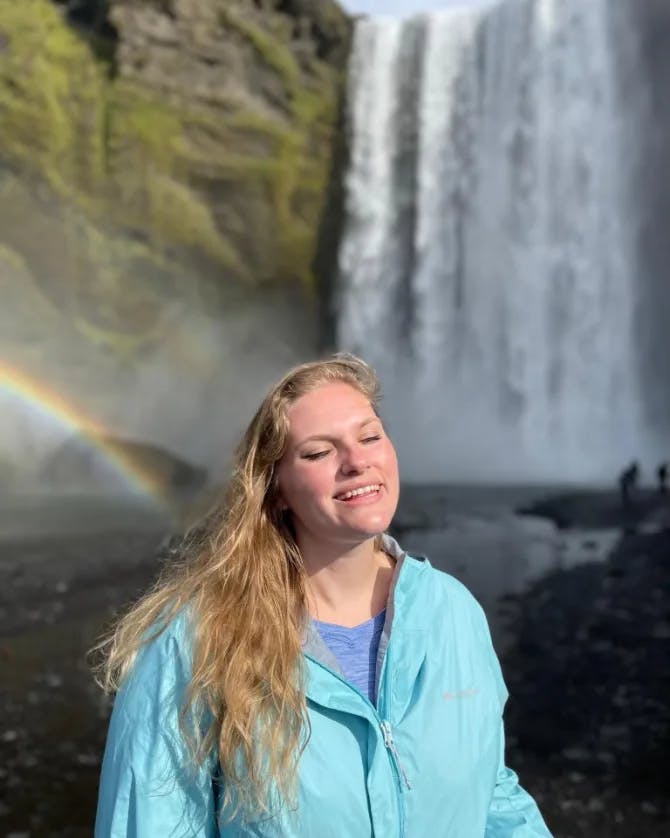 Picture of Rachel with waterfall