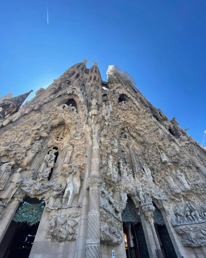 View of La Sagrada Familia under the blue sky