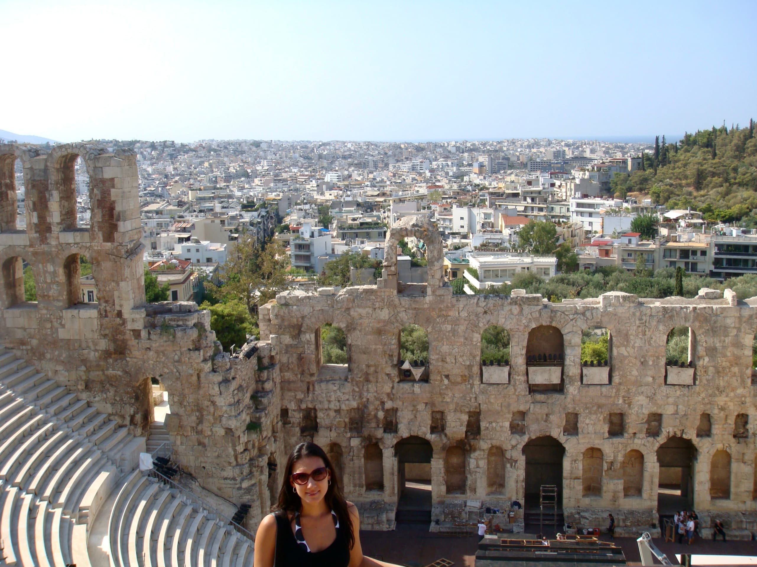 The Ancient Parthenon and Herod Atticus Theater on the Acropolis Hill
