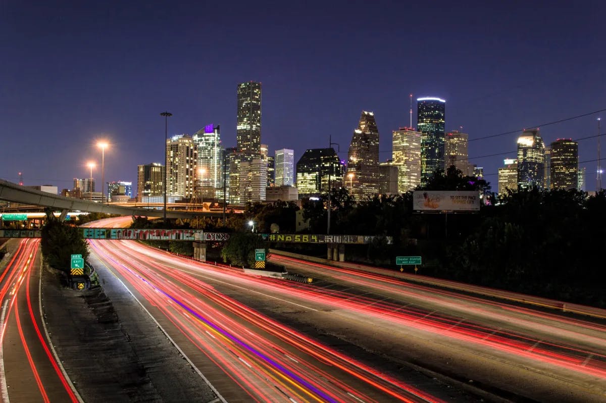 Houston city skyline at night.