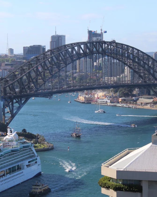A big cruise ship crossing the bridge