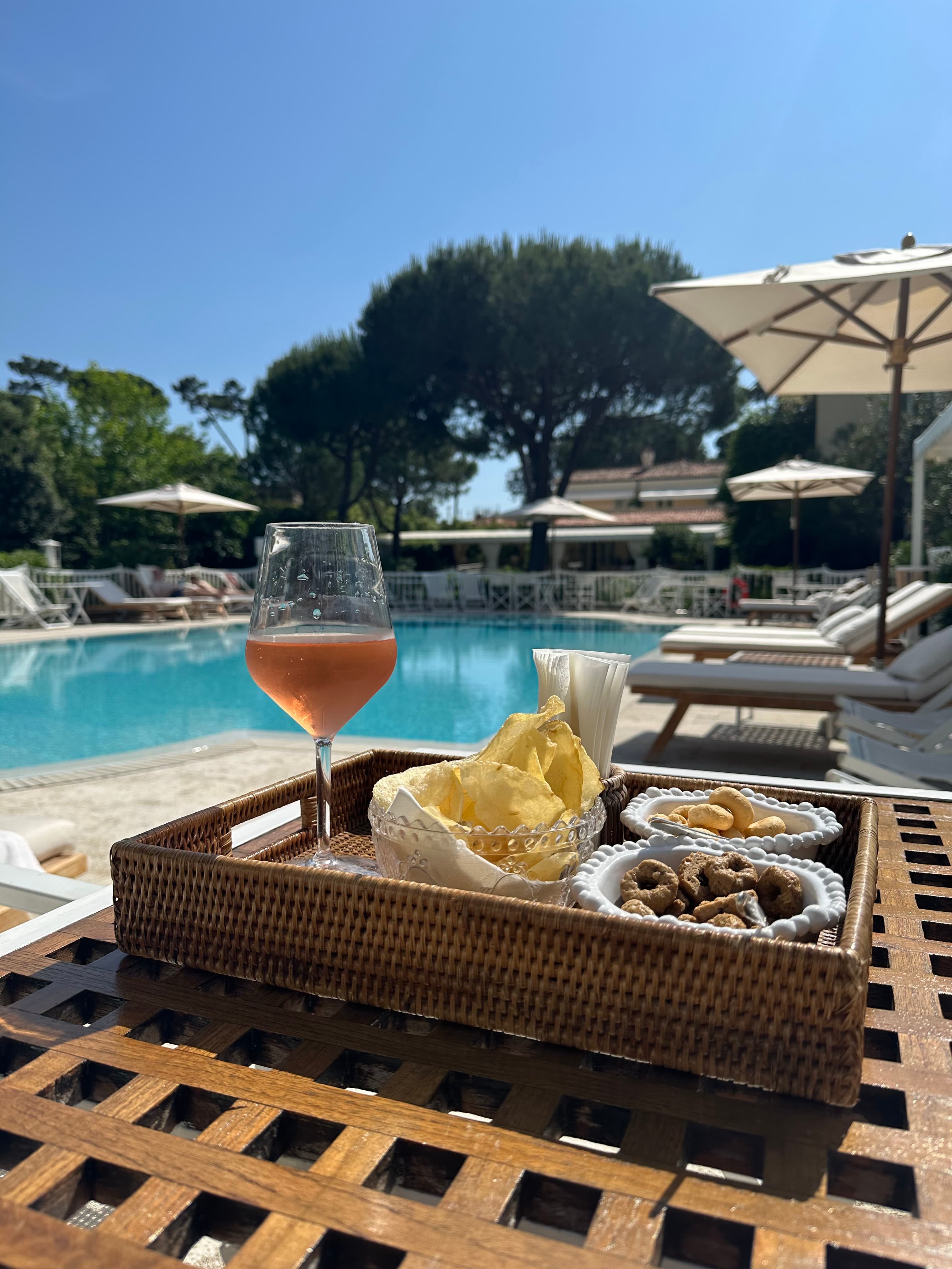 Having snacks by the pool