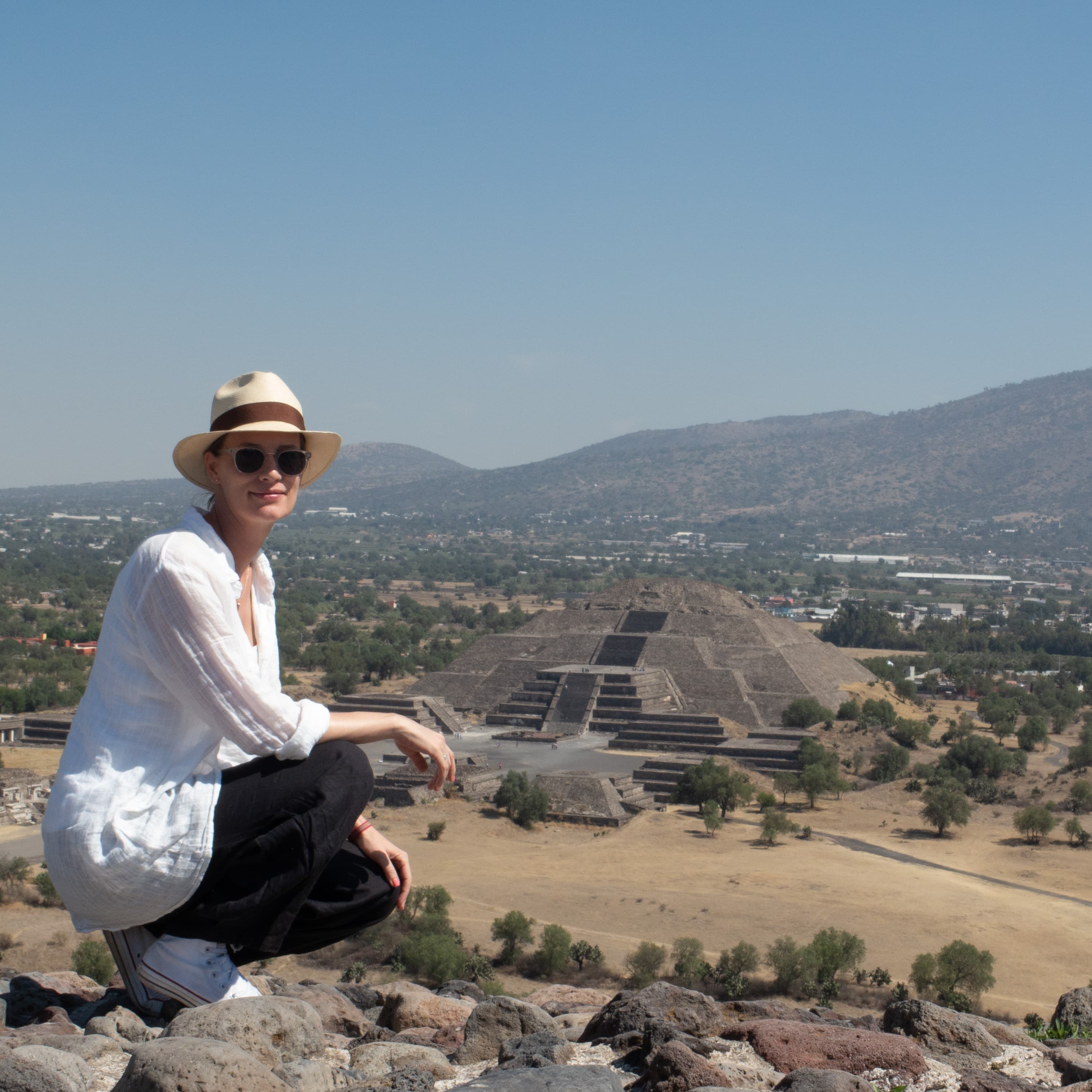 Posing with Pyramid of the Sun in the background