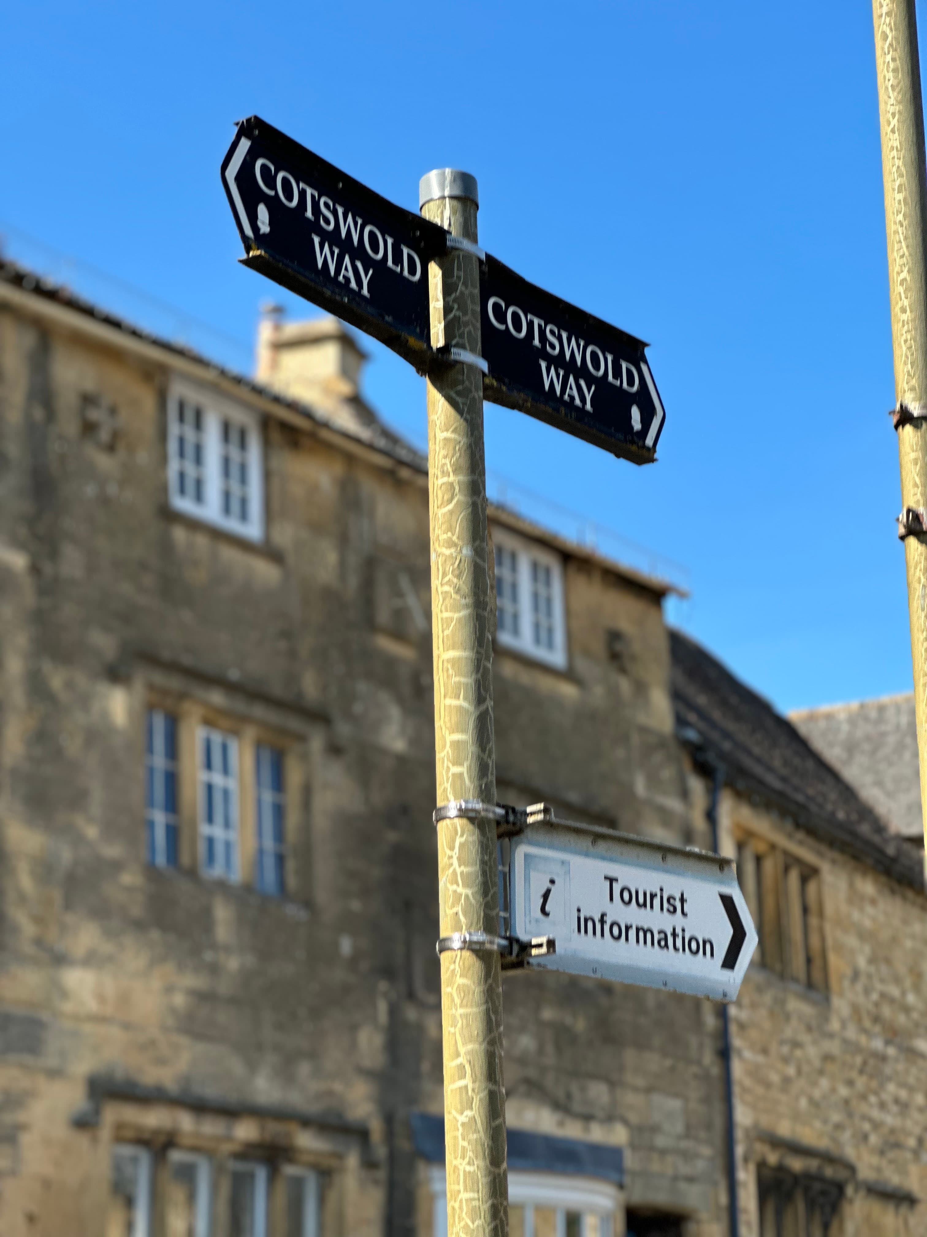 View of direction signs and a building