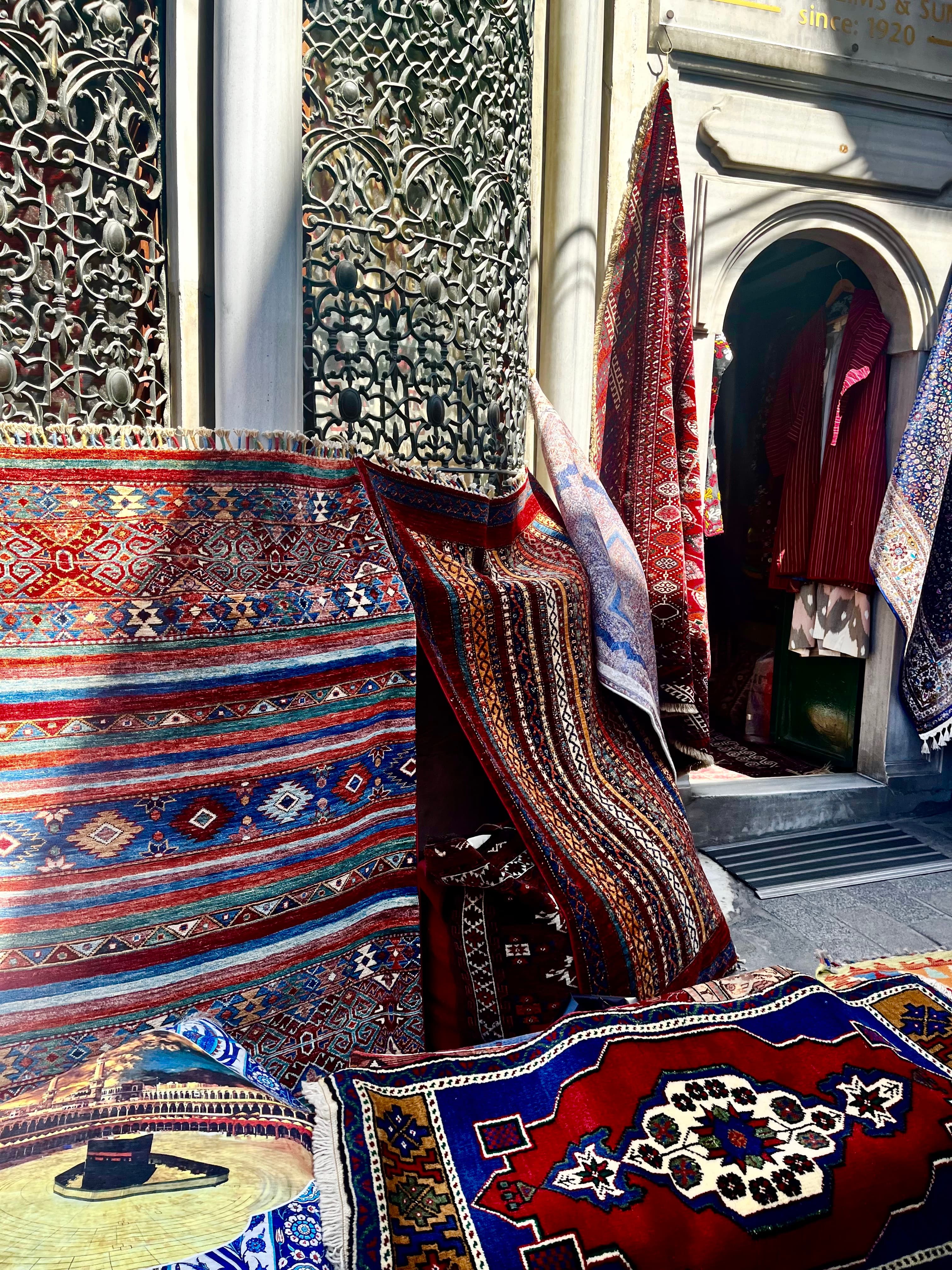 Display of hand-woven rug shop