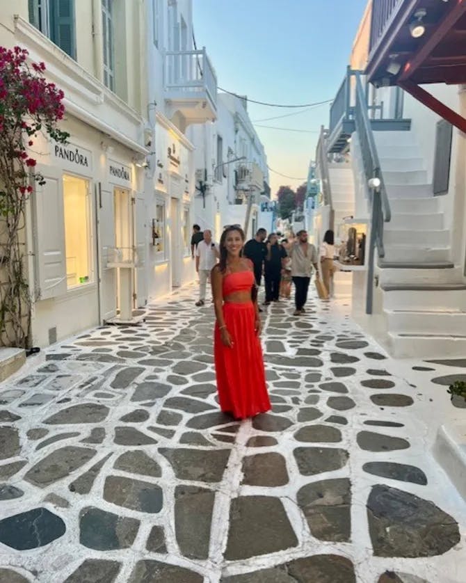 Beautiful white cobblestone street of Greece