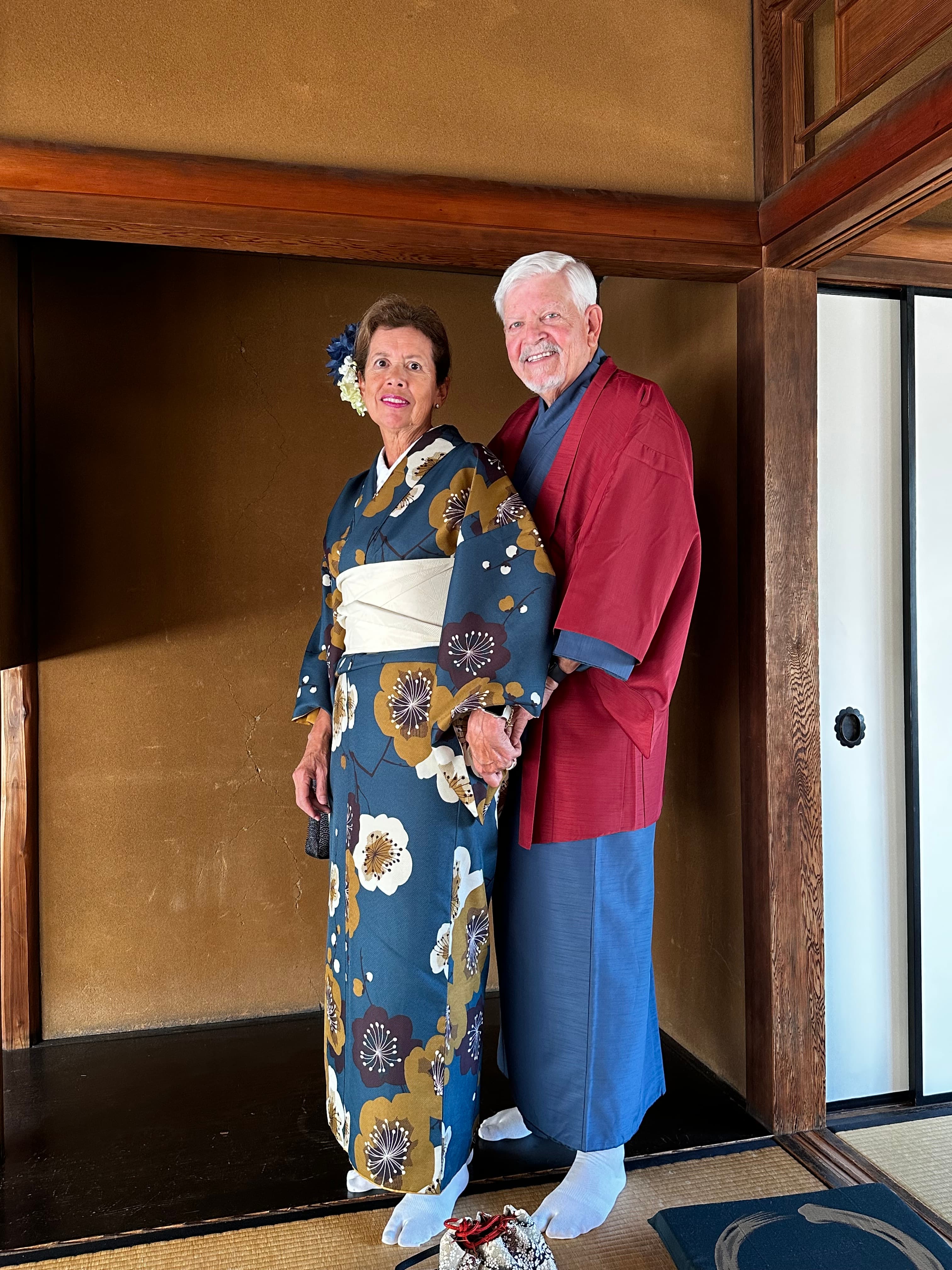 Posing for a photo in Japanese clothes