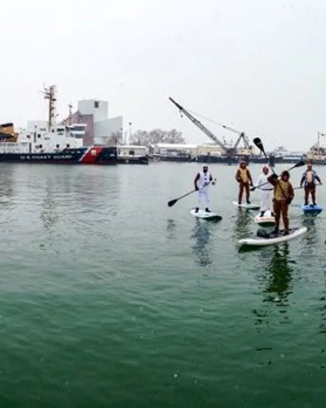 Paddleboarding with a group