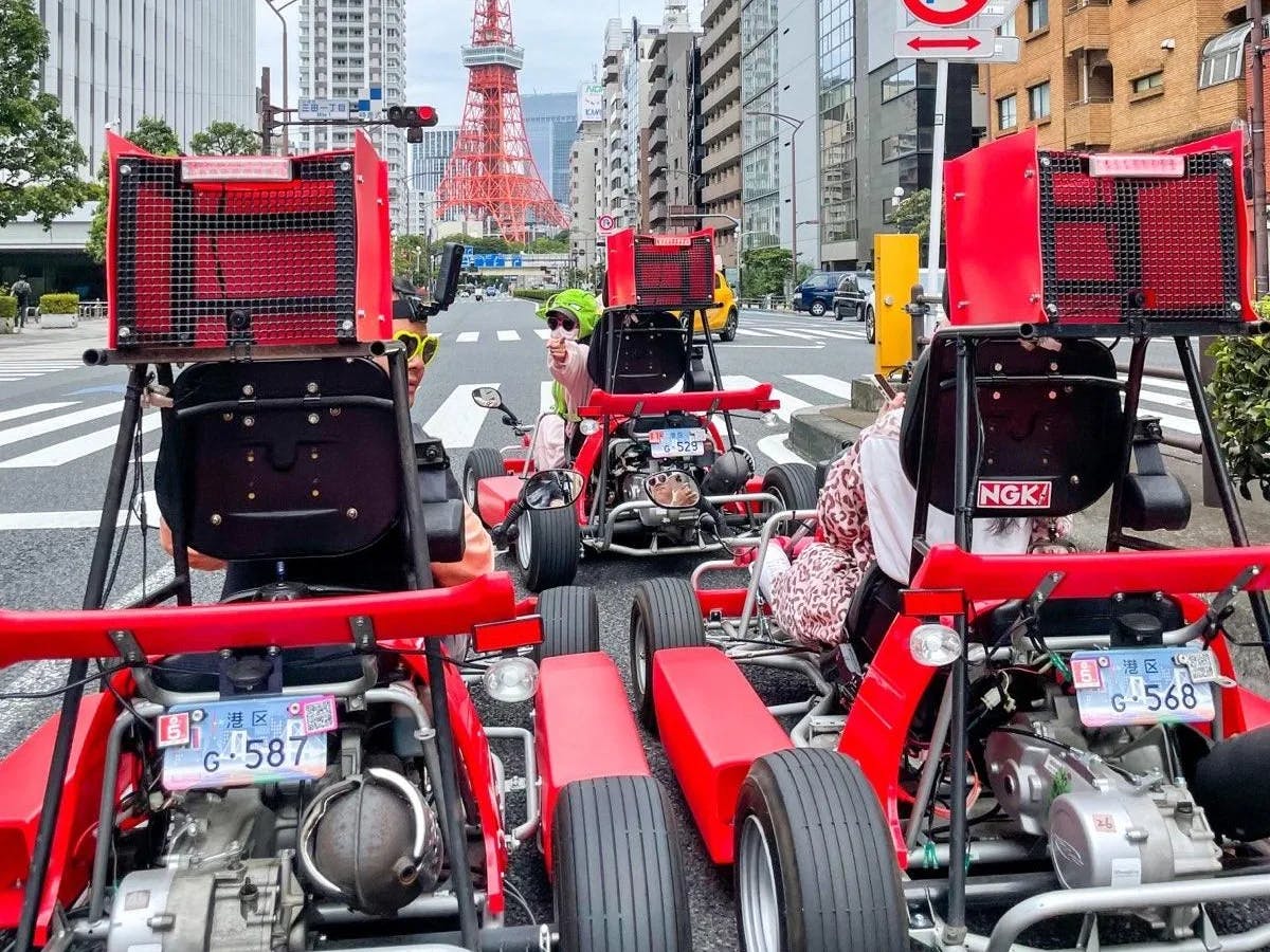 Street go karting cars in red color. 
