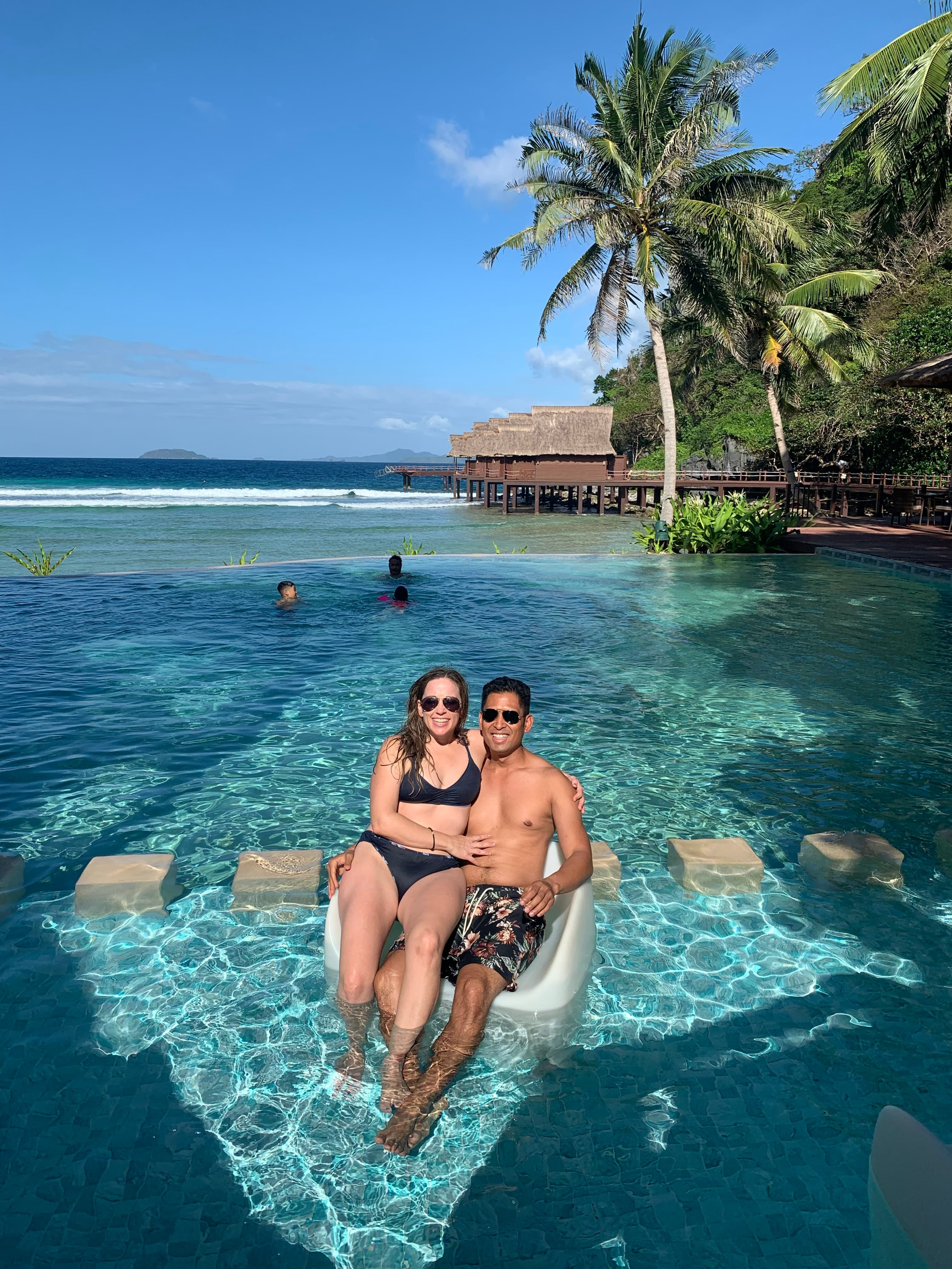 Couple posing in a sea
