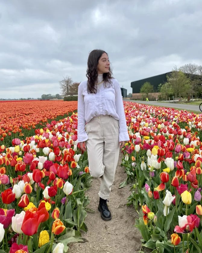 Travel advisor posing in the Lisse Tulip Fields, The Netherlands