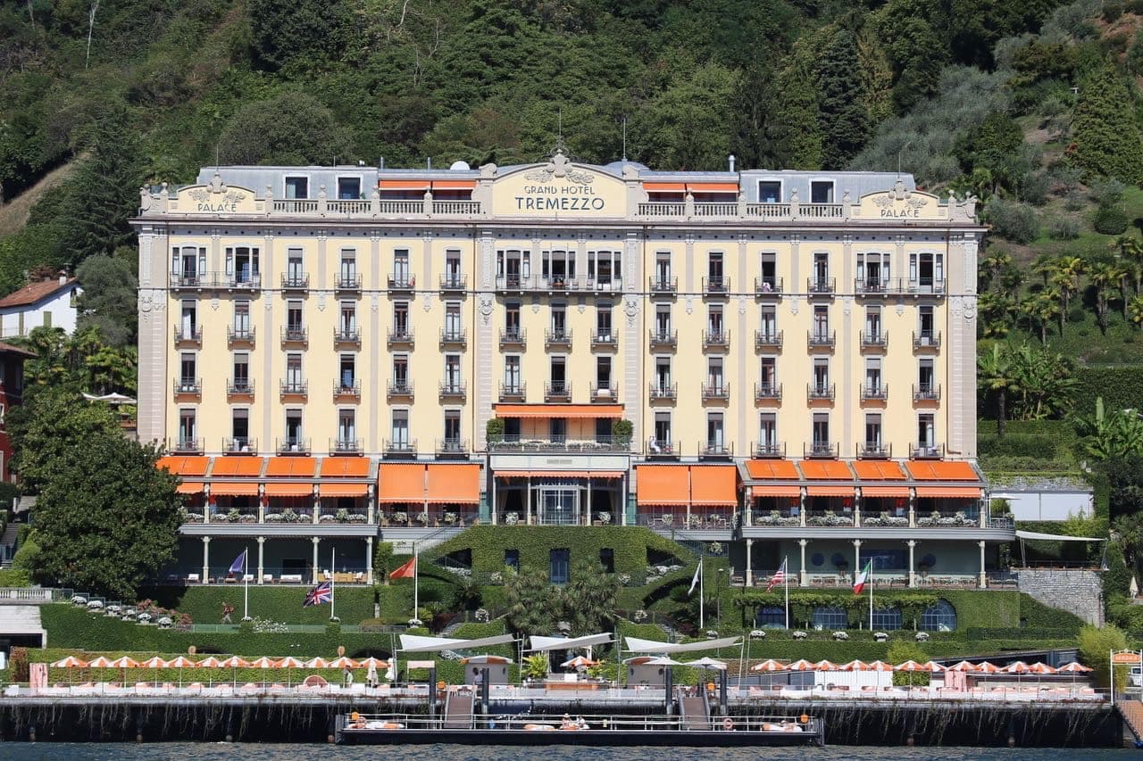 View of a grand hotel.