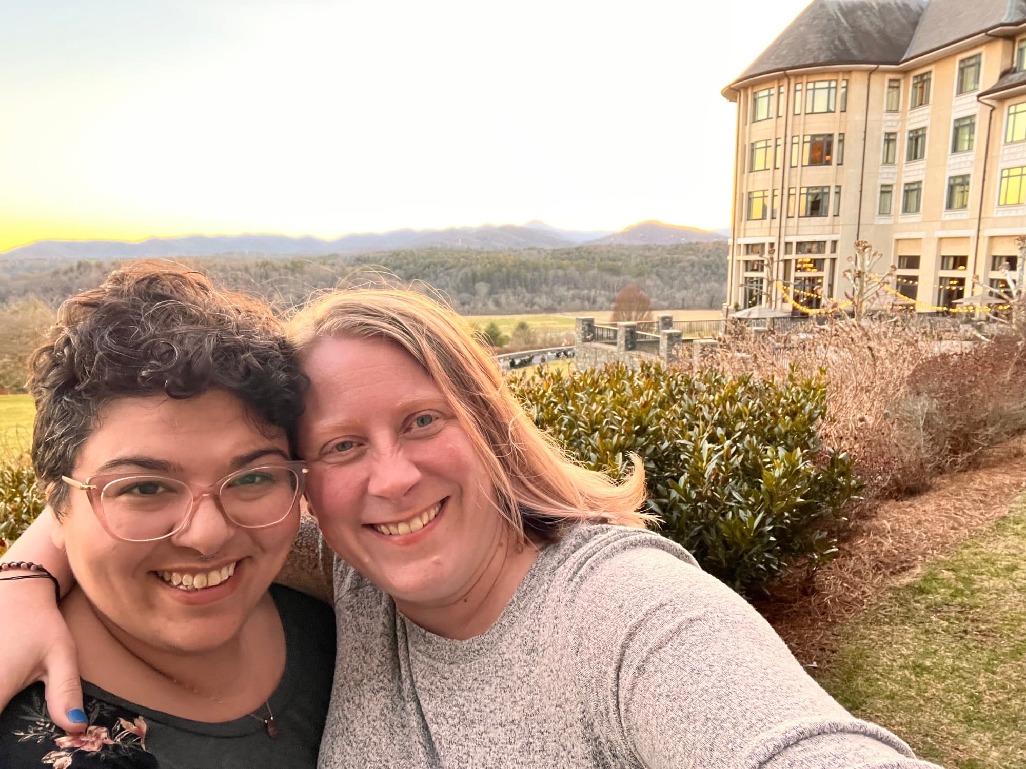 Travel advisor posing with her friend.