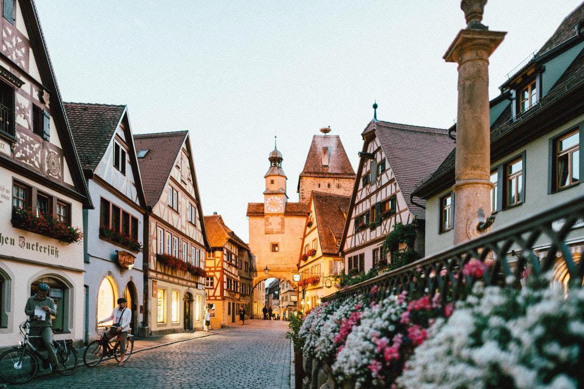 Cozy traditional German town in Bavaria right before sunset in spring. 
