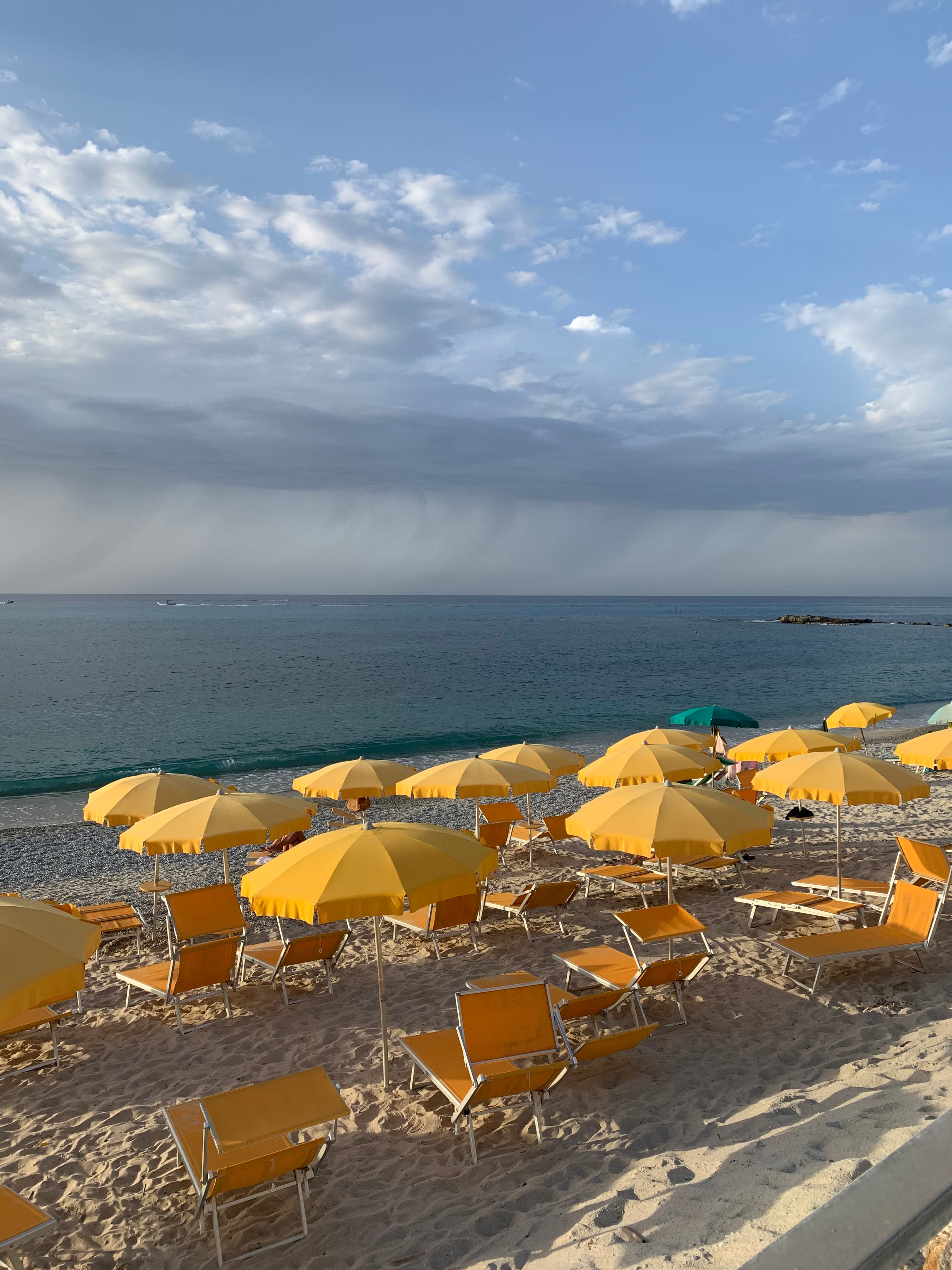 Lounge chairs and umbrellas on the beach