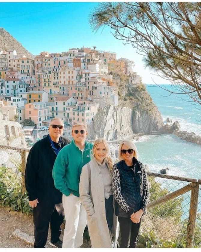 Beautiful family enjoying vacations in Greece