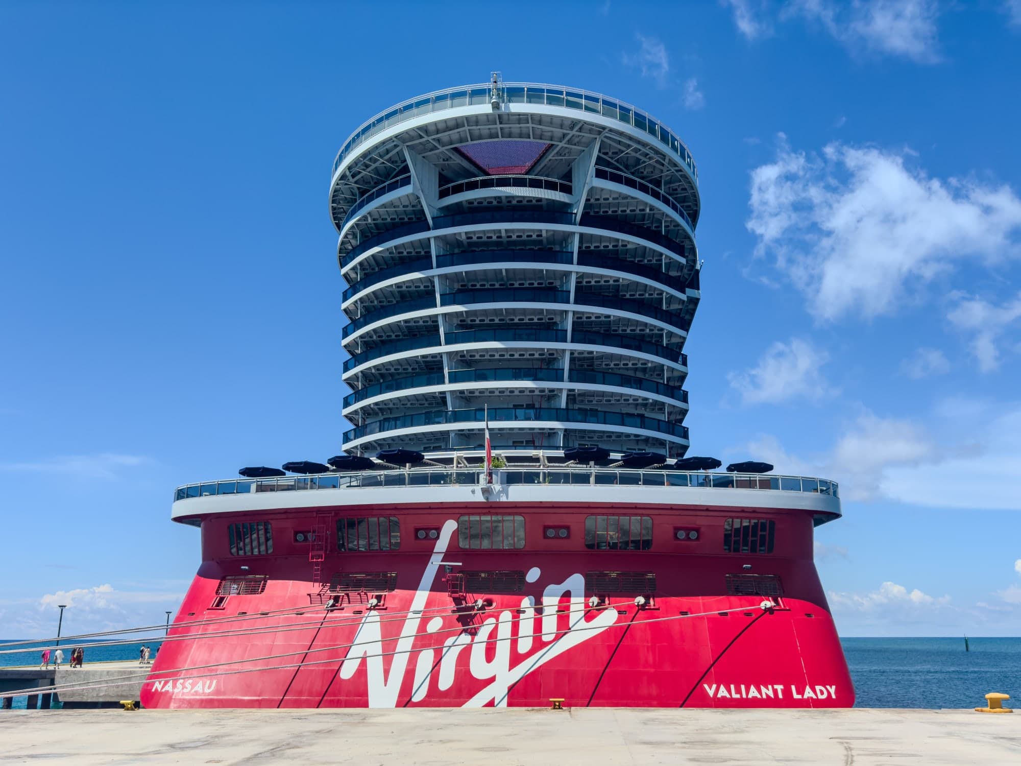 The front of the Virgin Voyages Valiant Lady ship- Kelsey Parry
