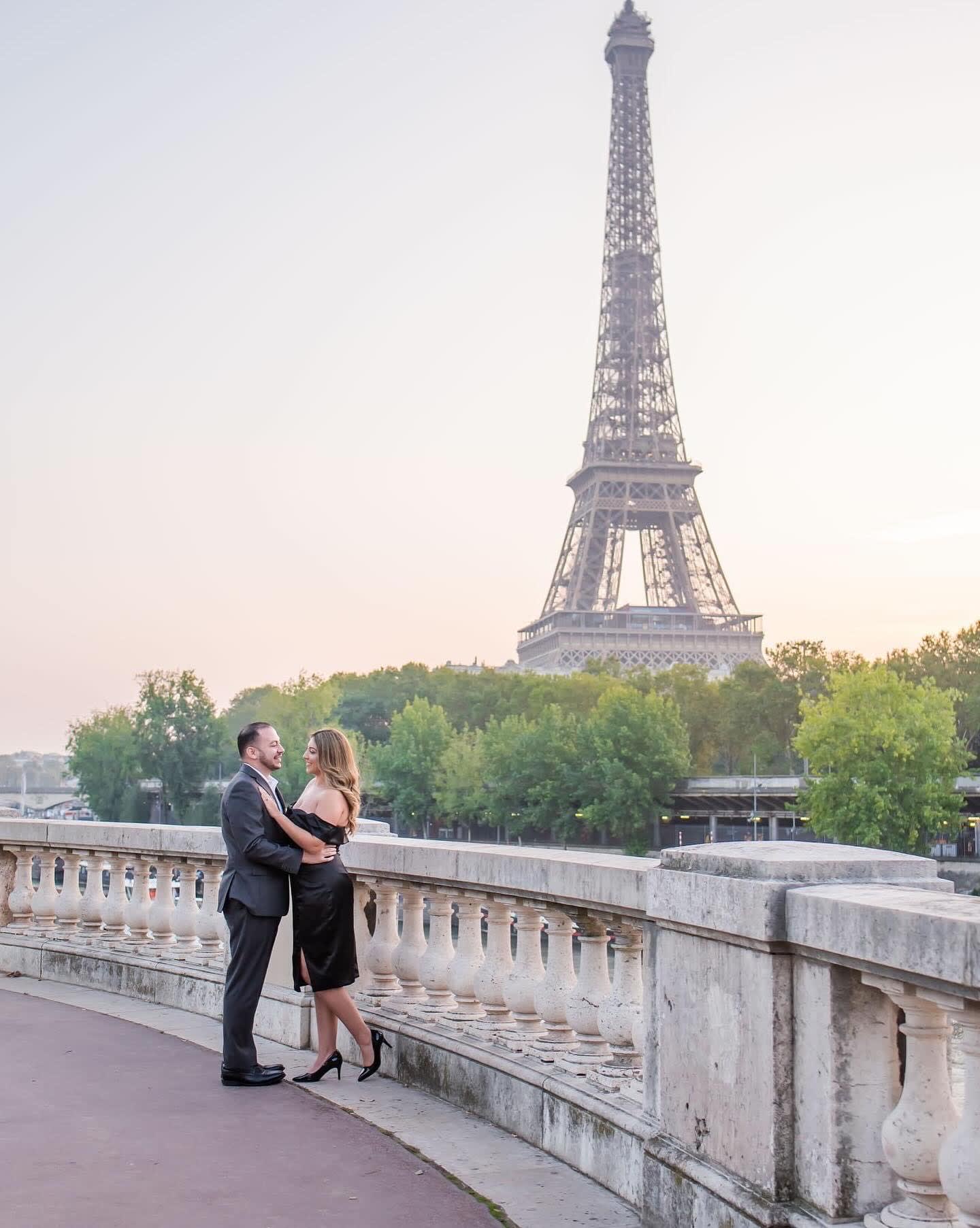 Posing for a couple photo in Paris