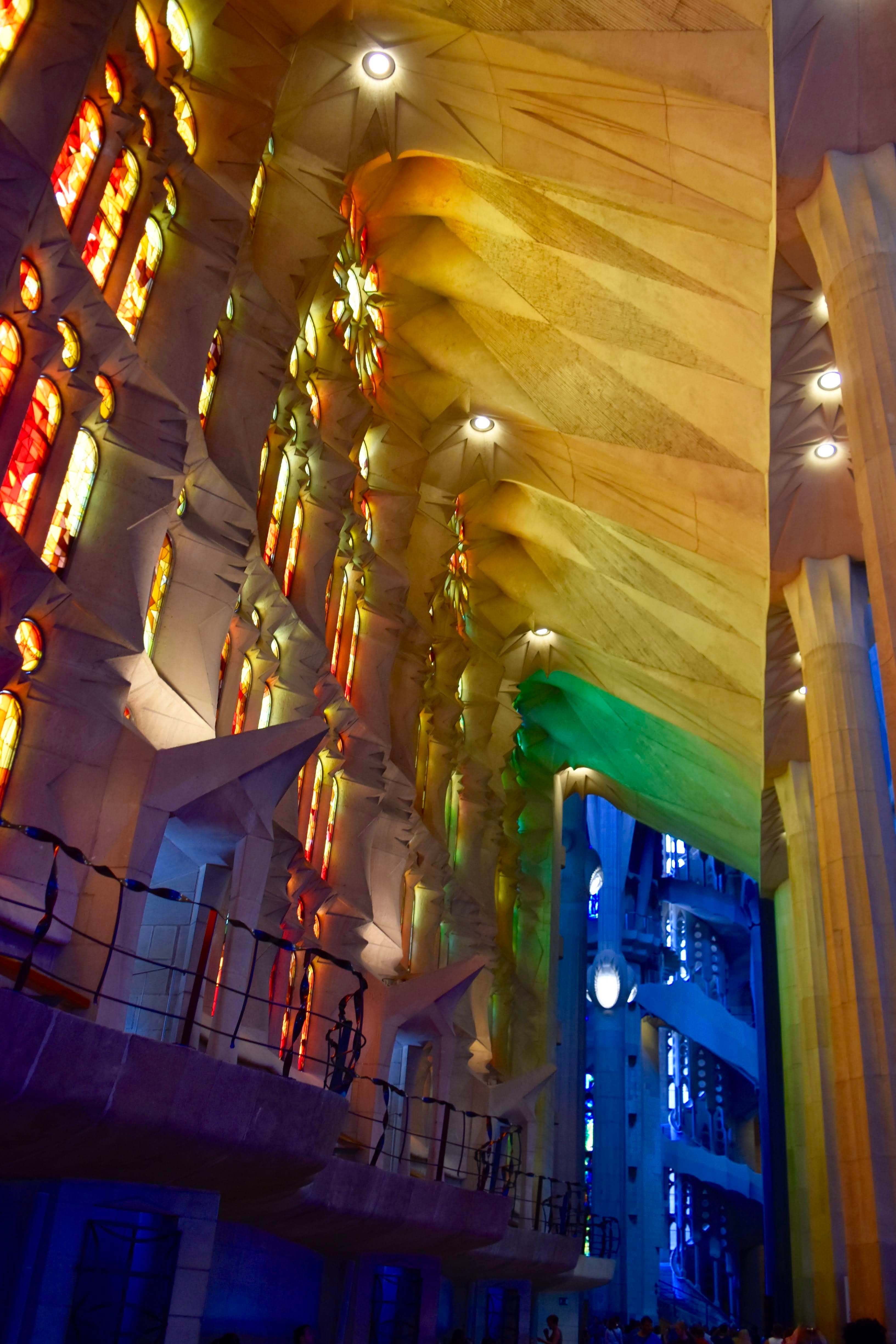 Lightning through colored window at La Sagrada Familia