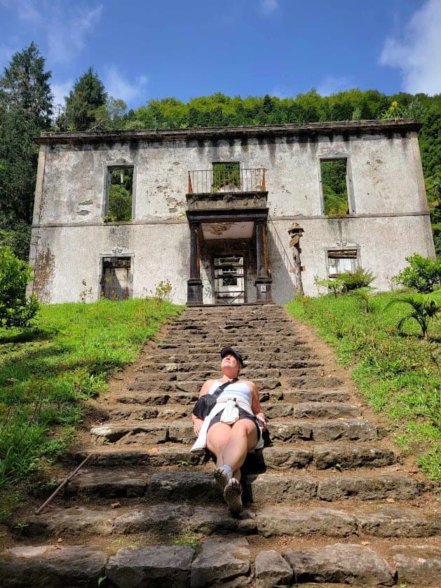 Amanda sitting on stairs