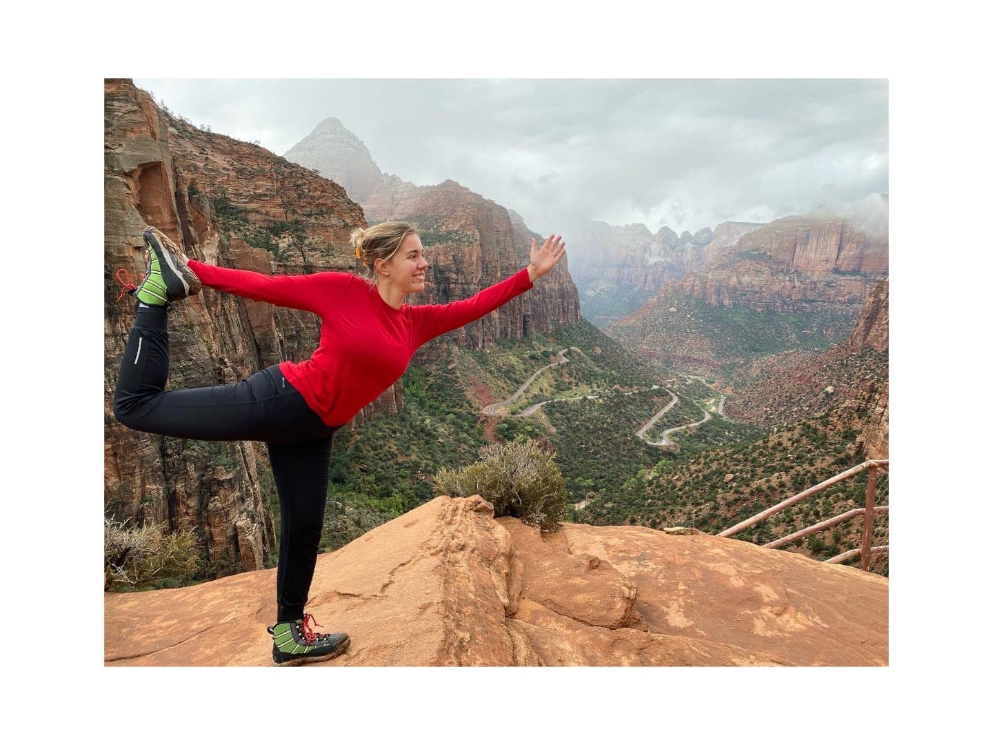 Doing yoga at the top of the mountain