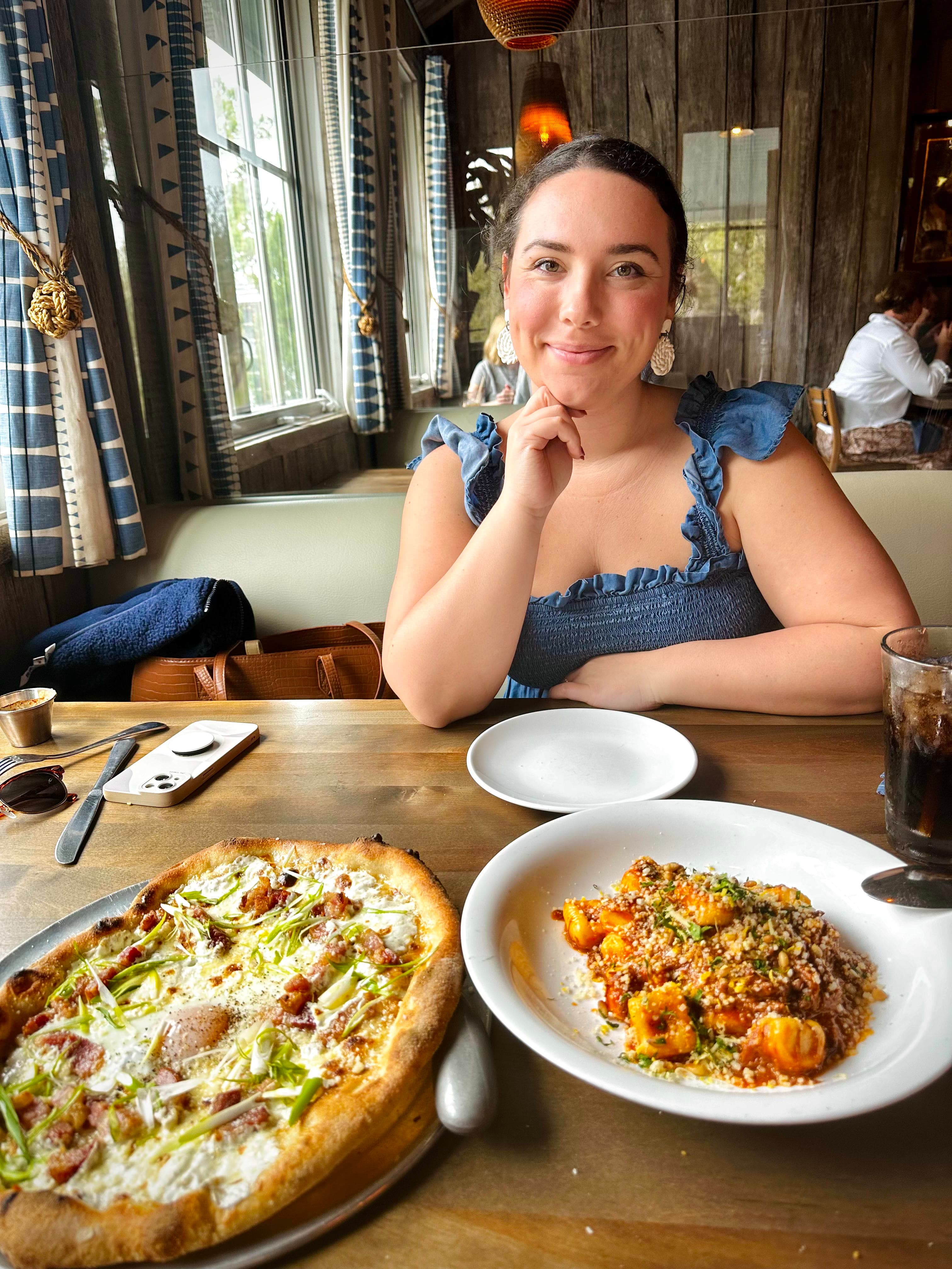 Having lunch at a restaurant