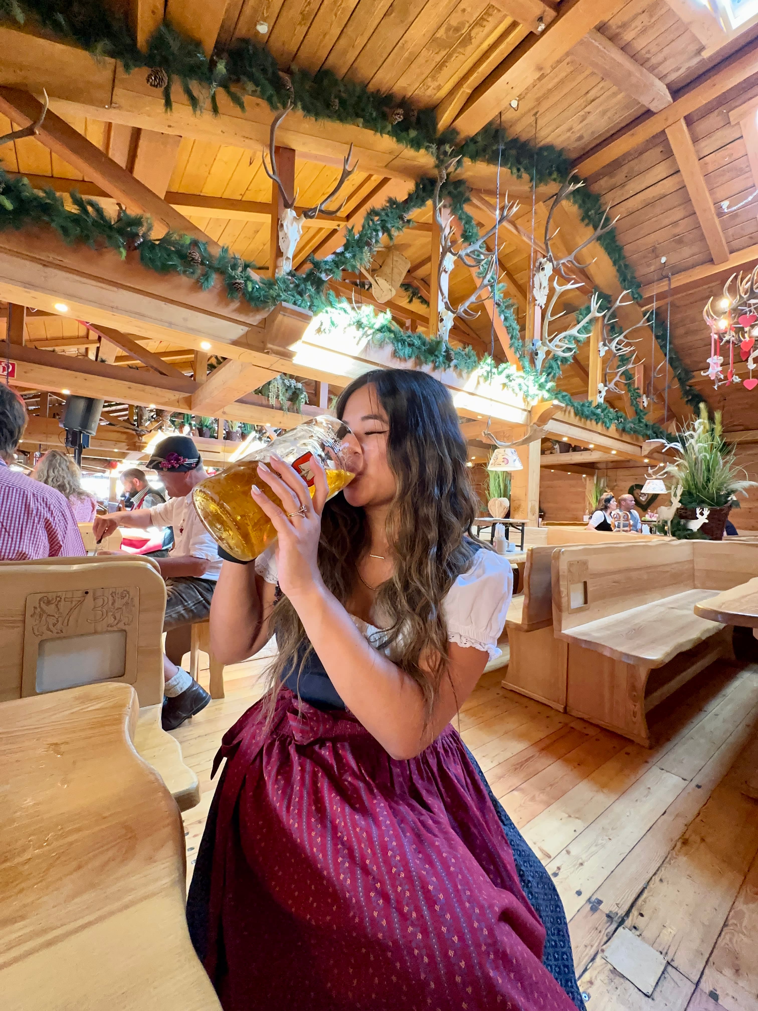 Drinking beer from a huge mug