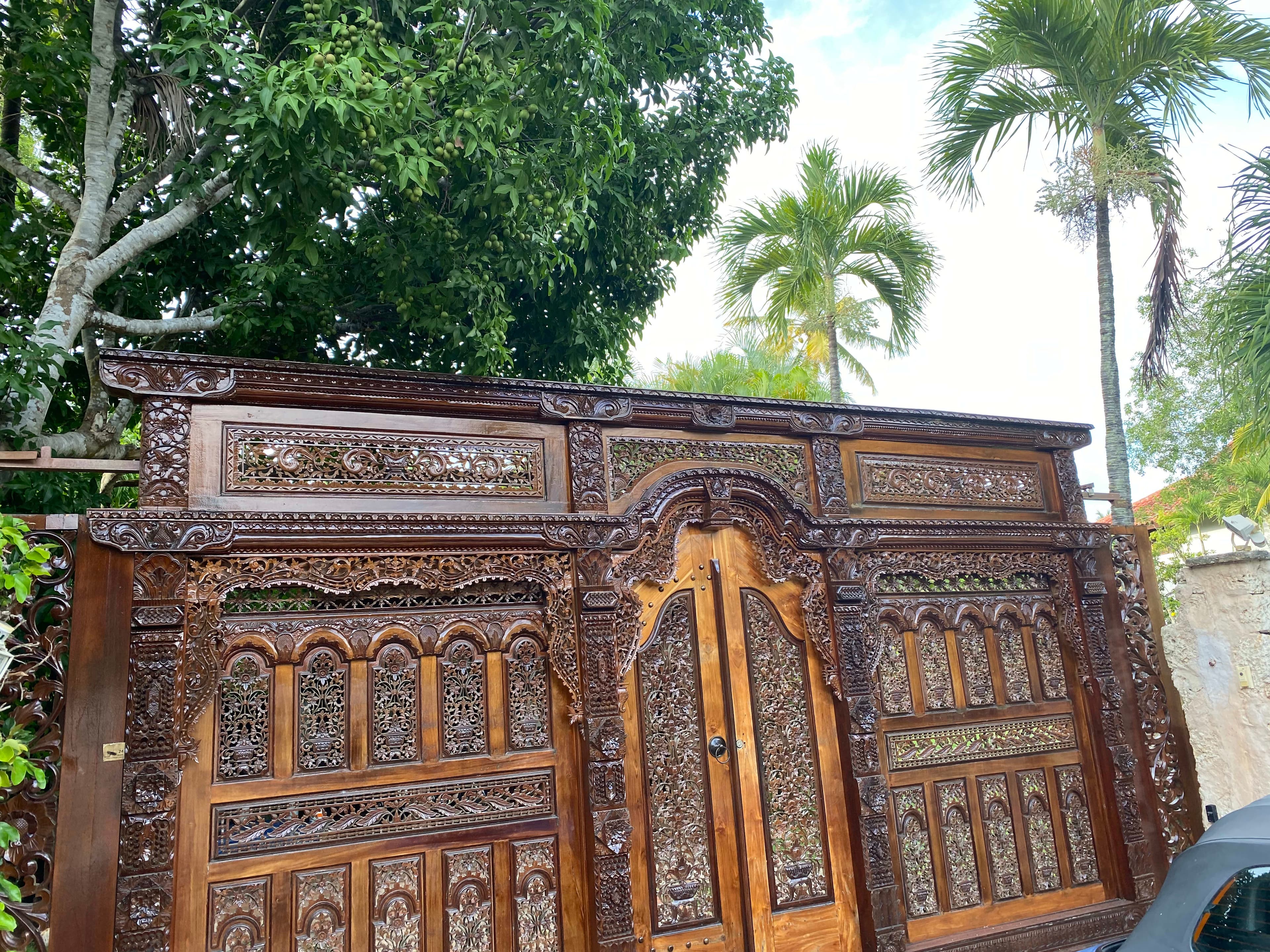 Intricate carvings on wood furniture