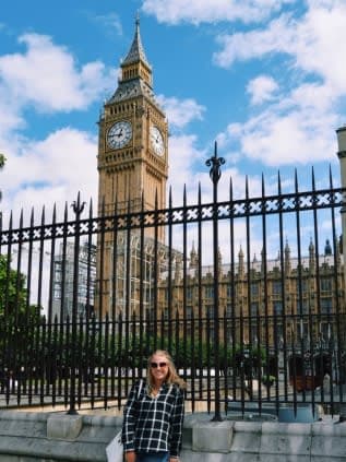 Posing for a photo with Big Ben in view