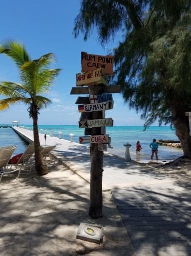 View of signs post on the beach