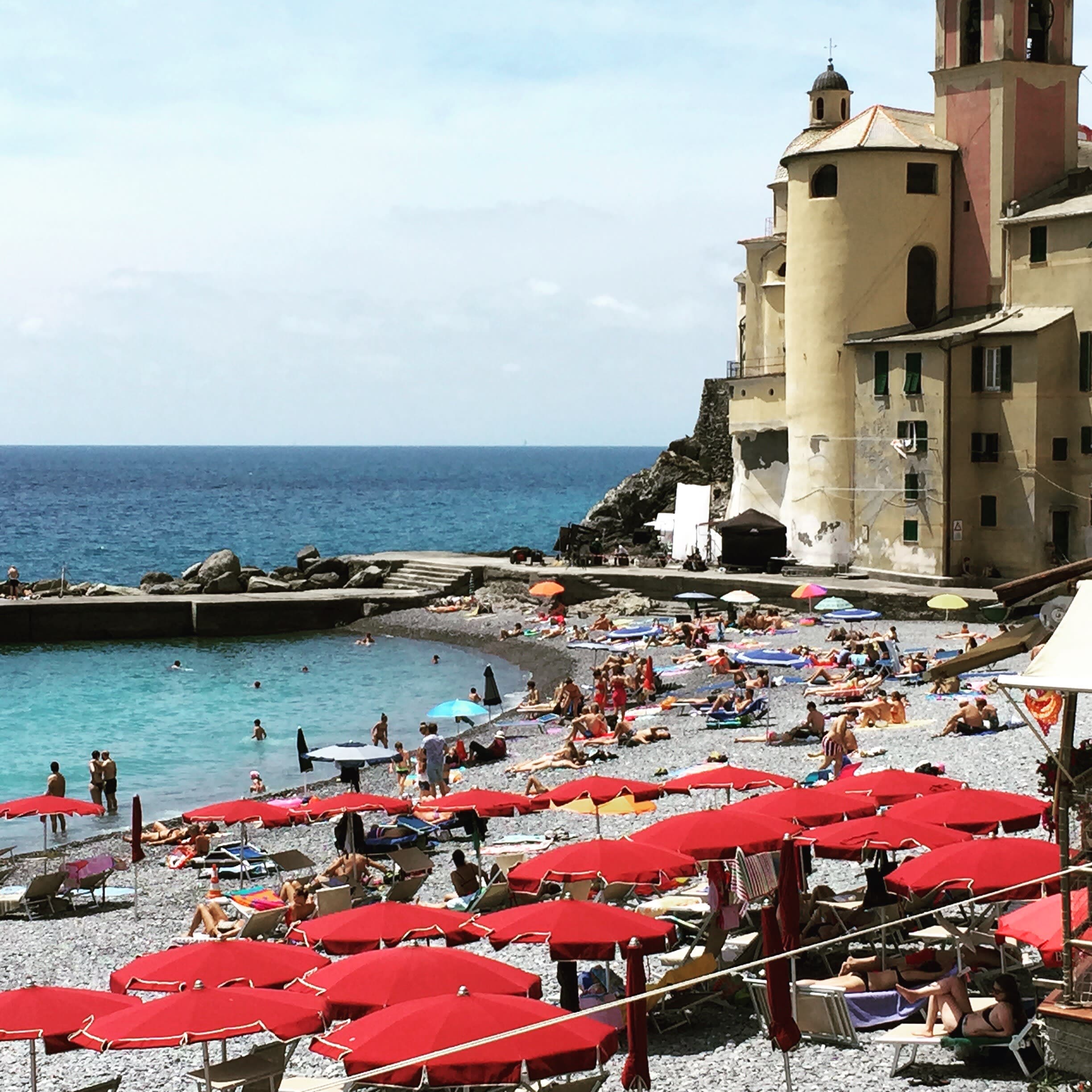 View of people on Camogli Beach