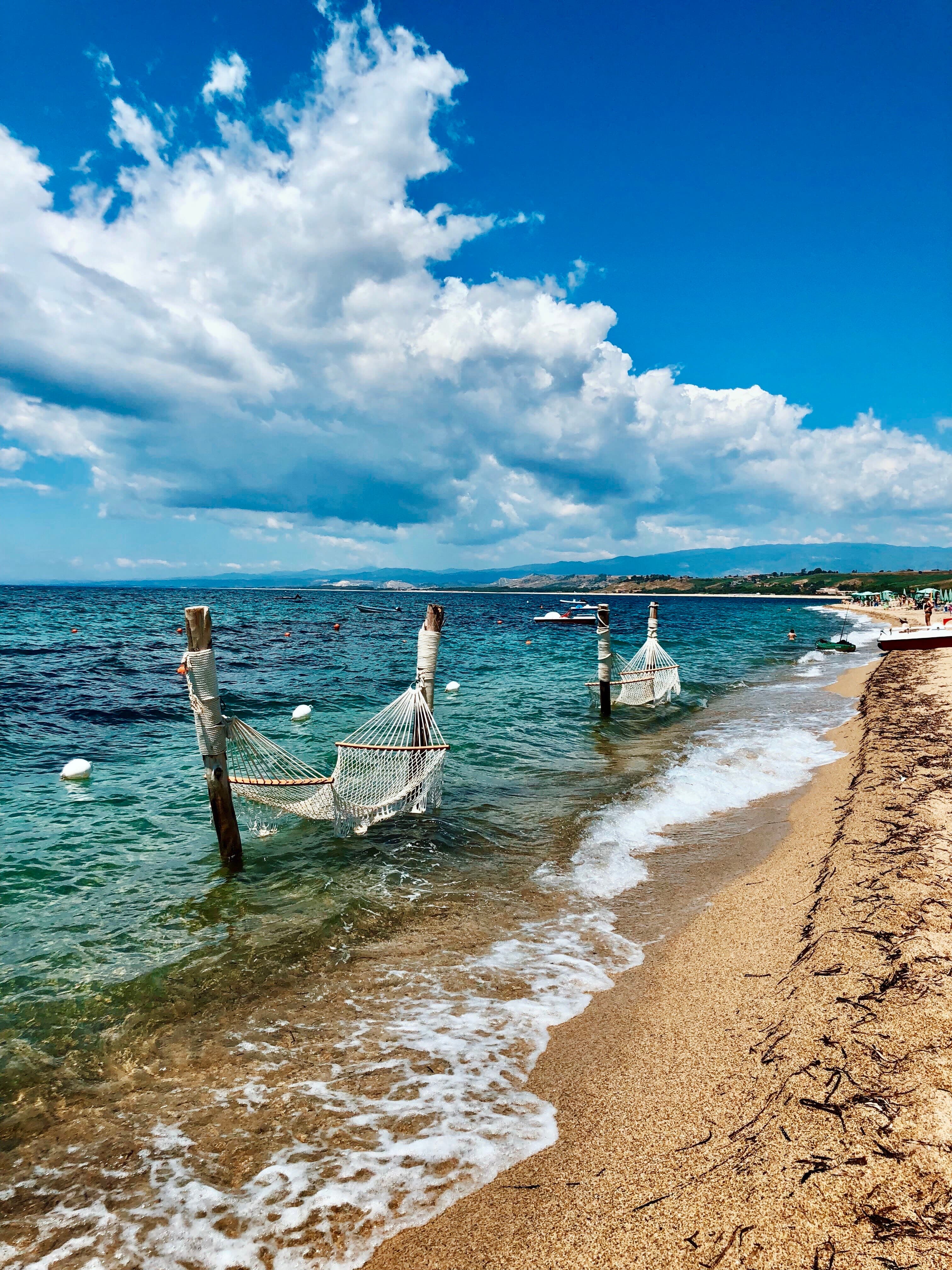 View of hammocks on the beach