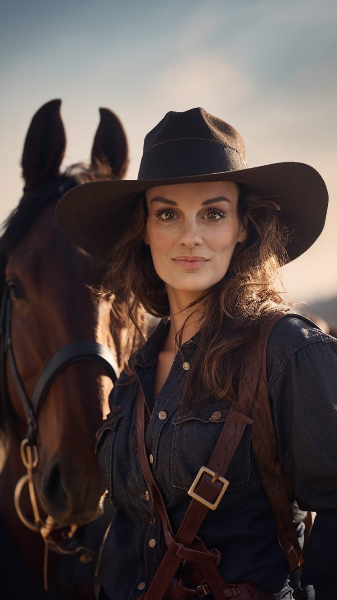 Britnee in a cowboy hat posing with a horse