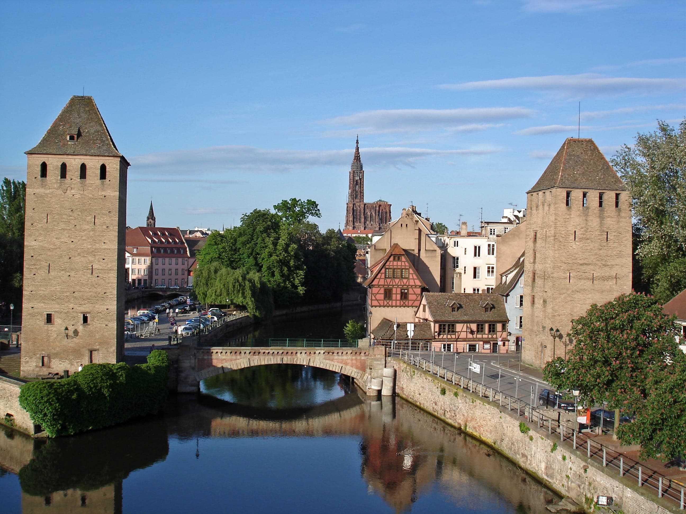 View of the Strasbourg Cathedral And Ponts Couverts on a nice clear day