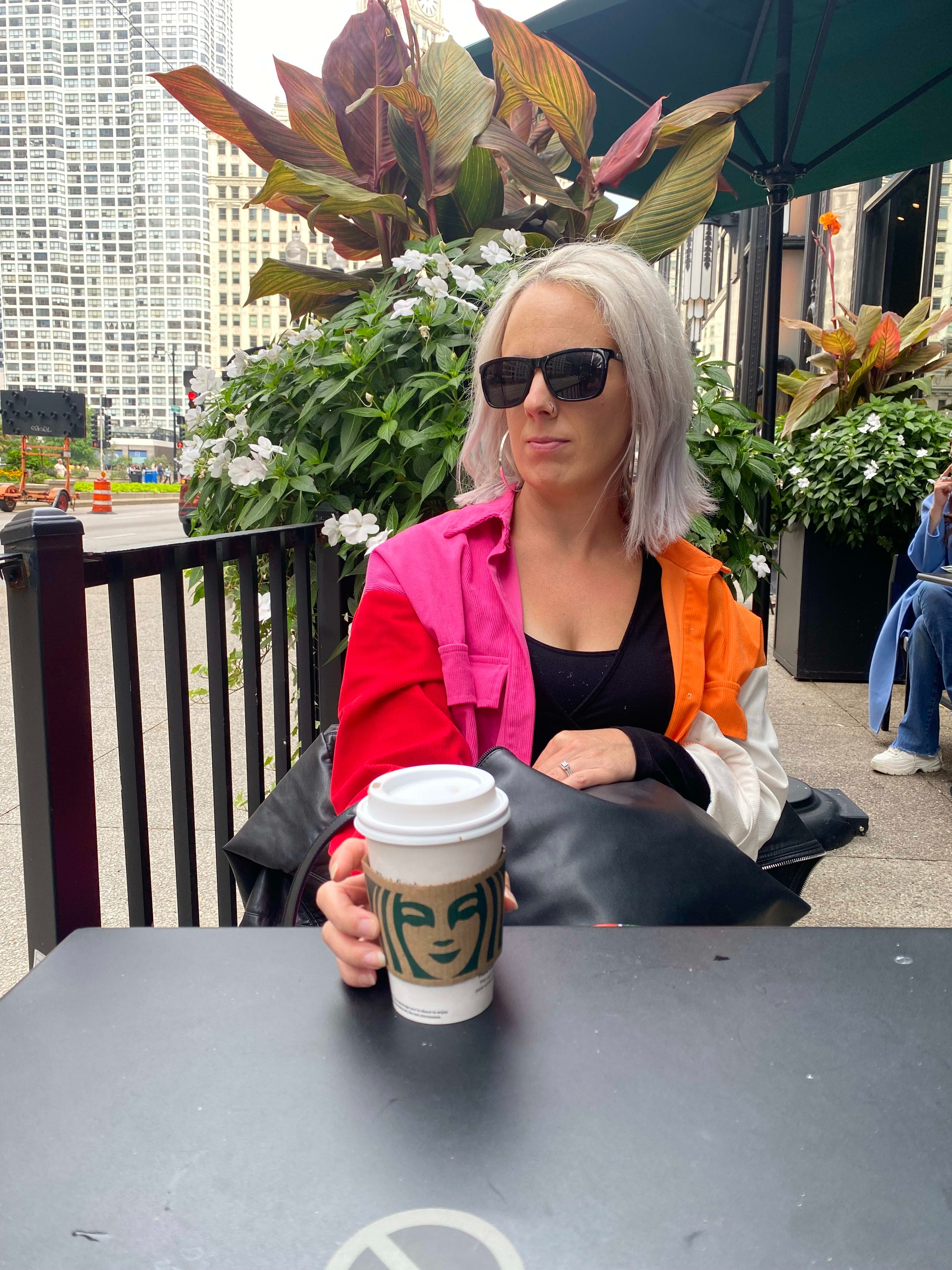 Picture of Leah drinking coffee