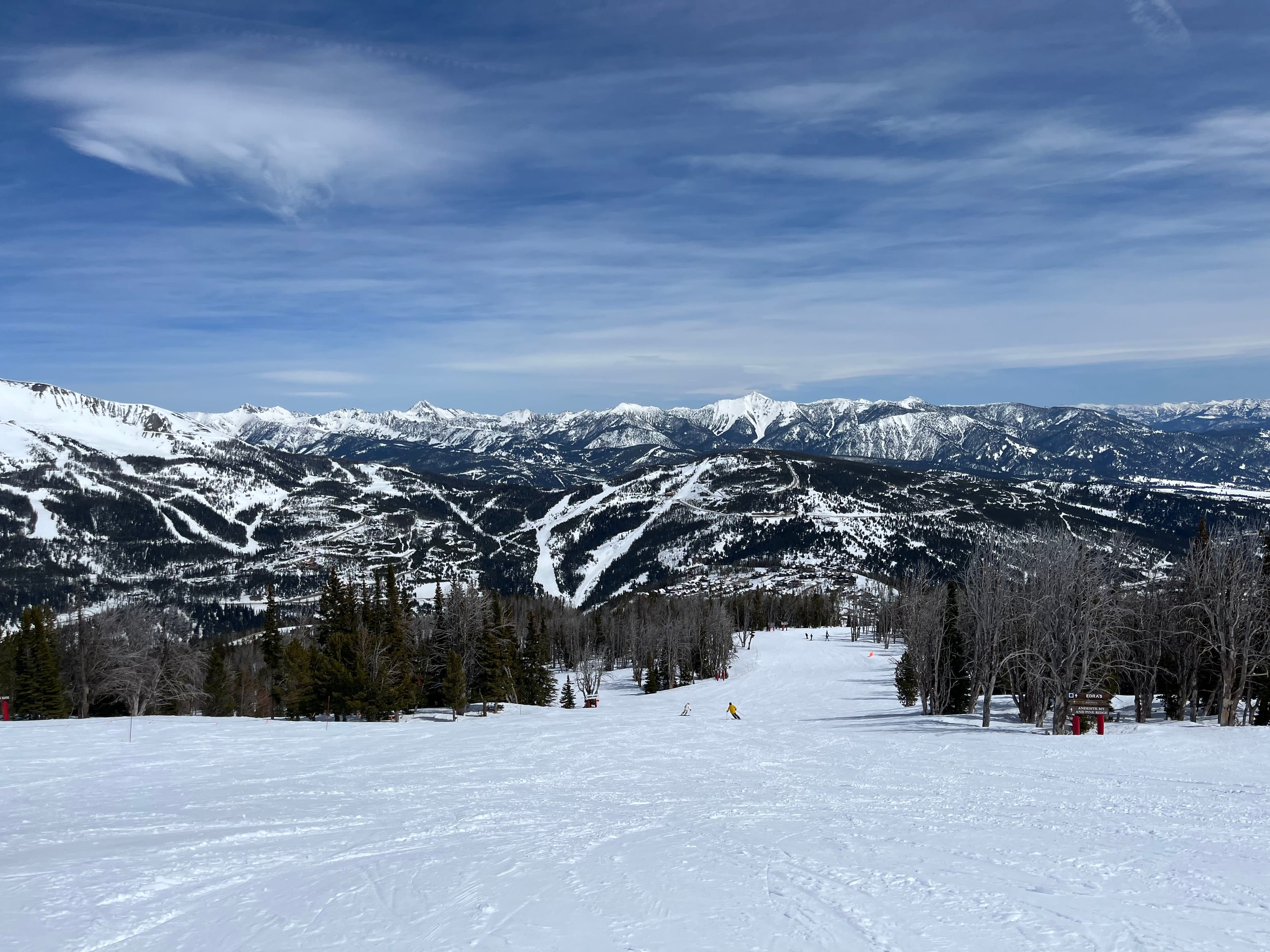 Beautiful view of snow covered mountains from a ski slope