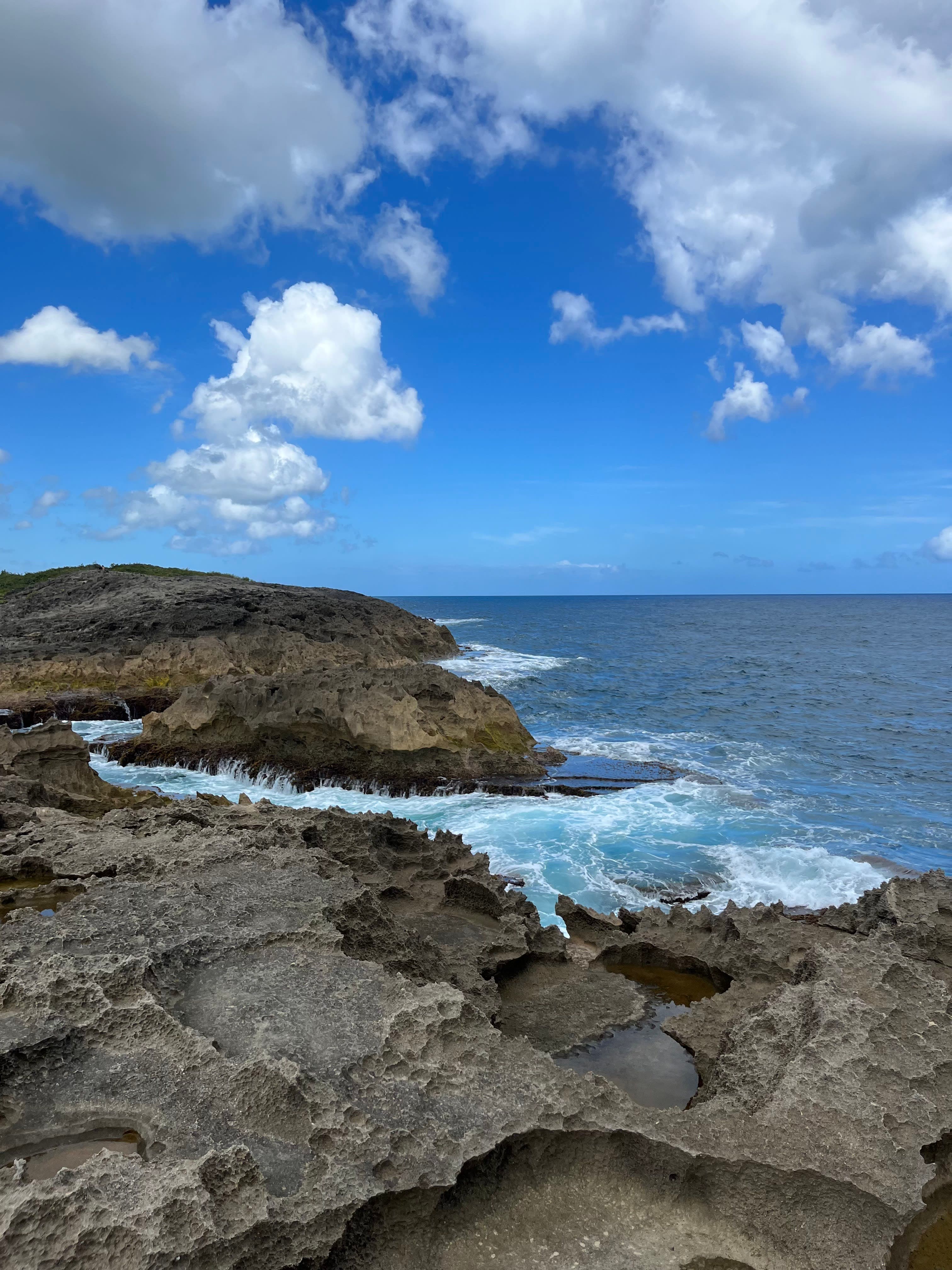 Beautiful coastal view of a rocky cliffside along the sea on a sunny day