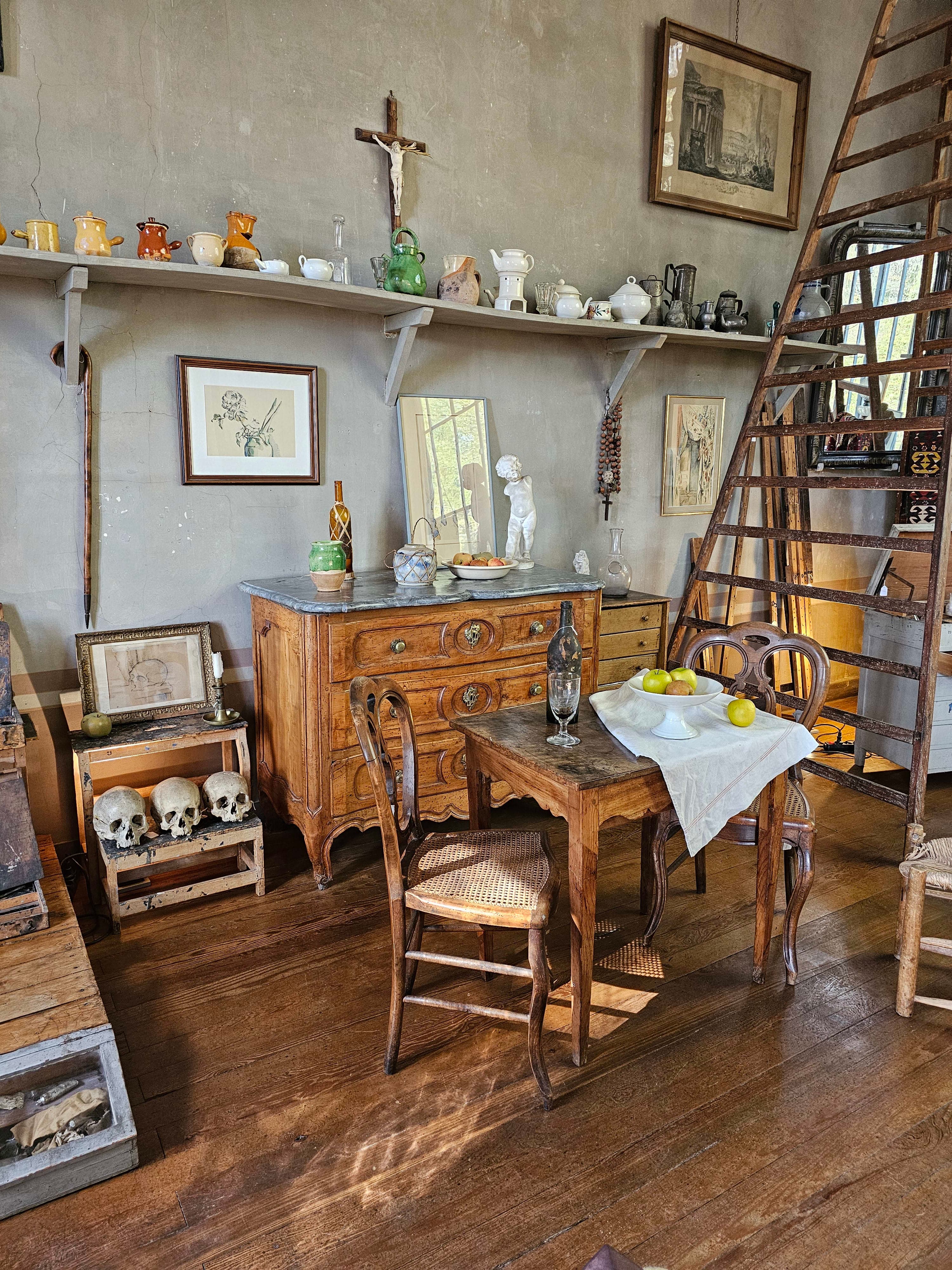 A beautiful room with art and food.