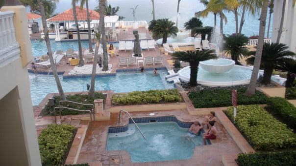 View of the pools at El Conquistador Resort from above