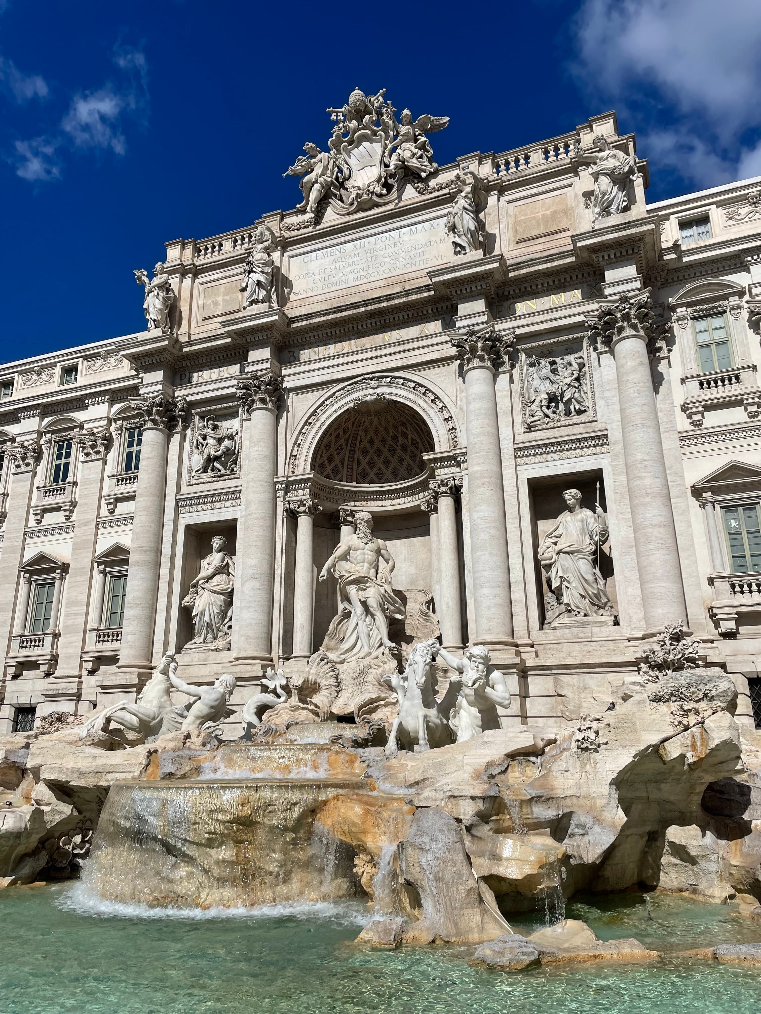 Sunny view of the Trevi Fountain in Rome